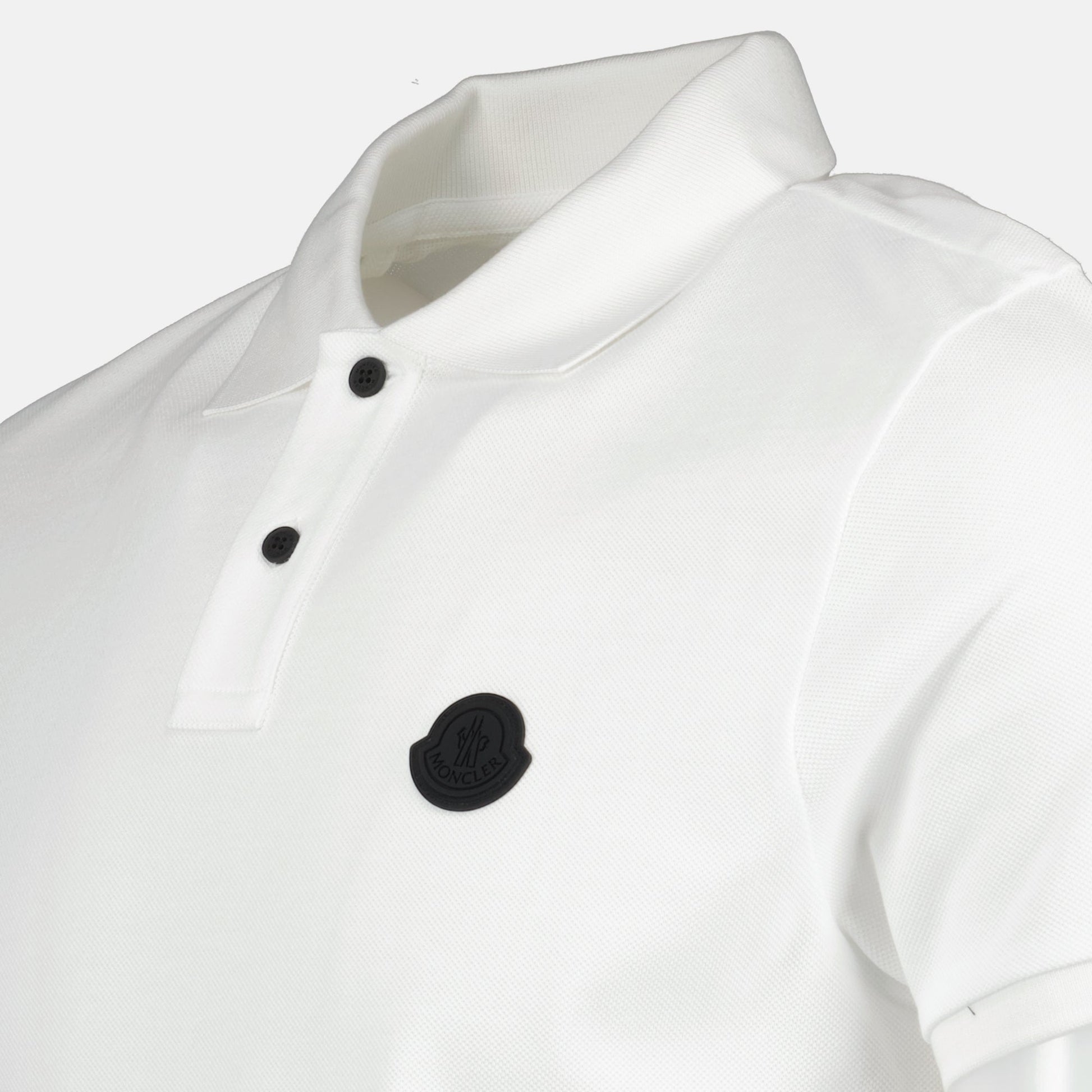 White Polo, Moncler, Logo Shirt, Luxury Cotton Polo, Autumn-Winter 2024 Fashion