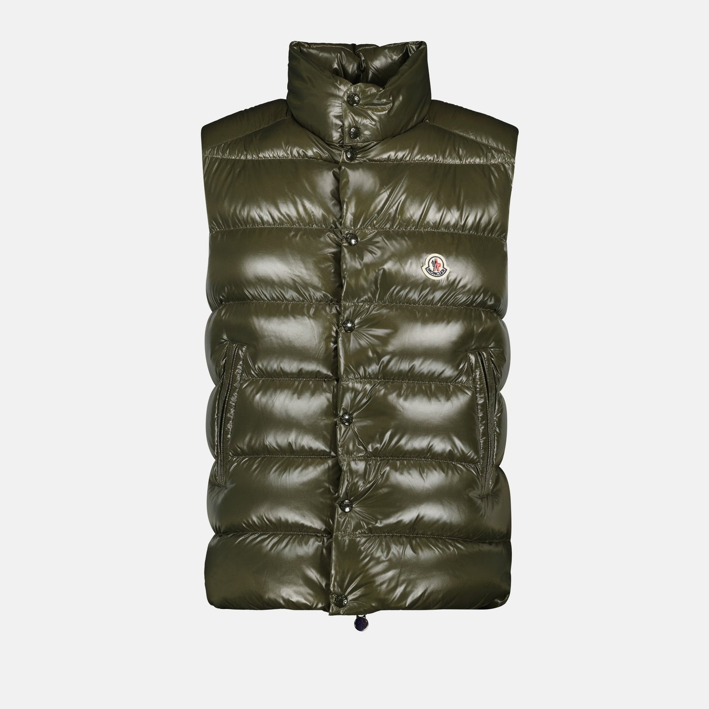 Moncler down jacket, sleeveless jacket, khaki jacket, luxury outerwear, fall-winter fashion