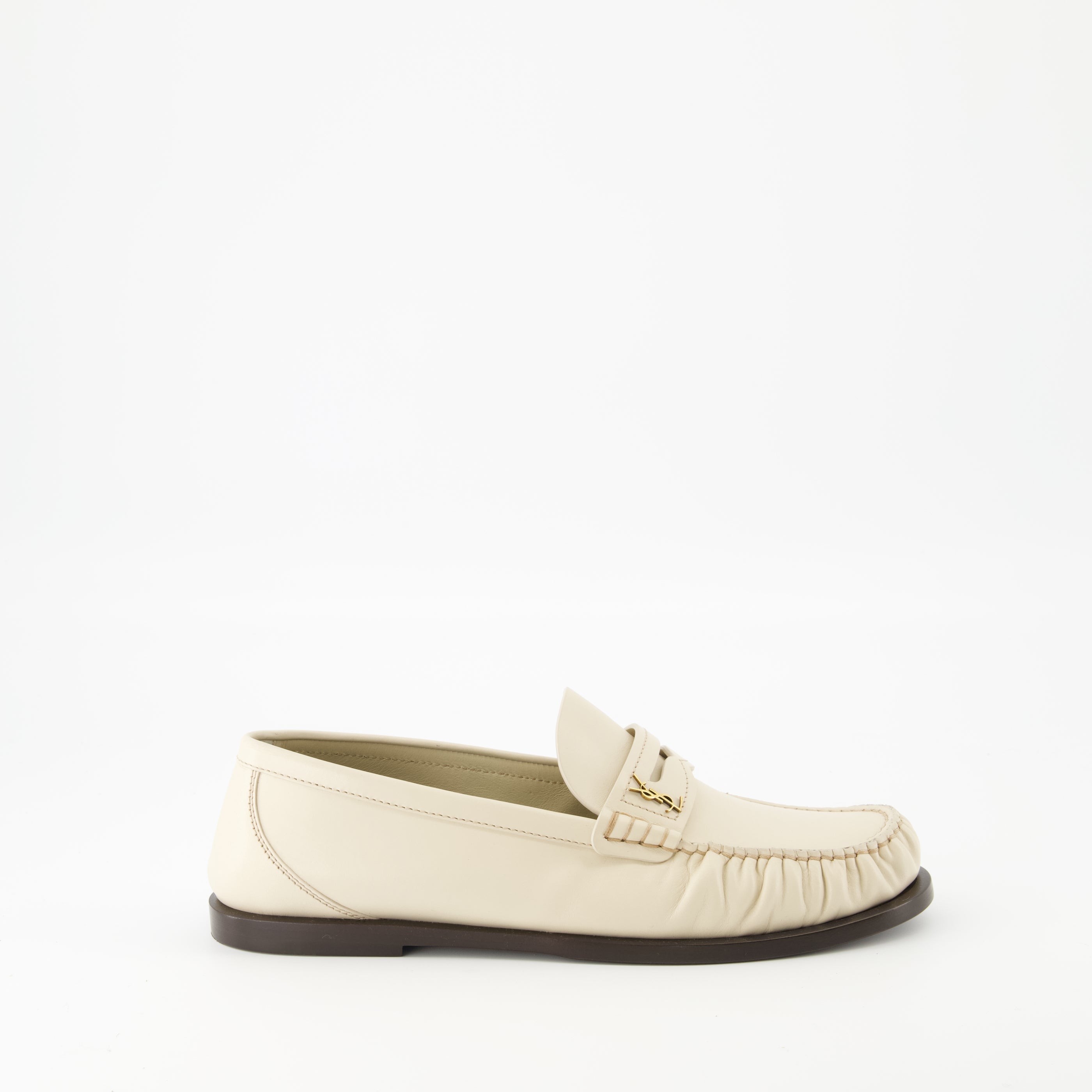 beige moccasins, slip-on shoes, leather footwear, smooth leather, fashionable moccasins