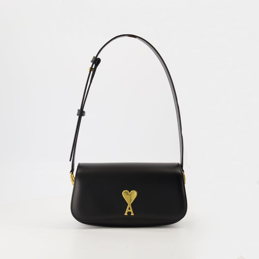 black leather bag, AMI baguette bag, unisex handbag, stylish leather accessories, Parisian design bag