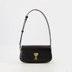 black leather bag, AMI baguette bag, unisex handbag, stylish leather accessories, Parisian design bag