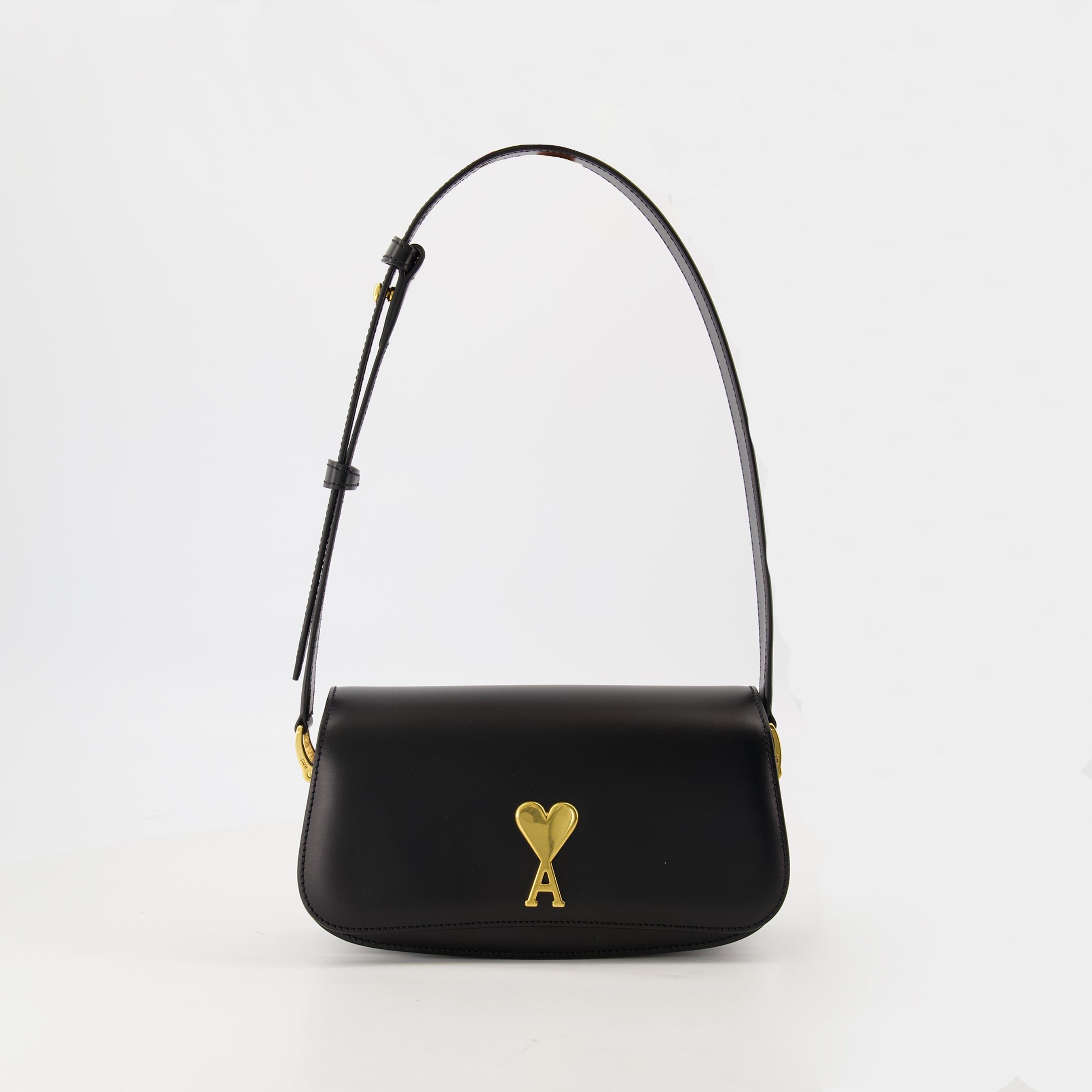 black leather bag, AMI baguette bag, unisex handbag, stylish leather accessories, Parisian design bag