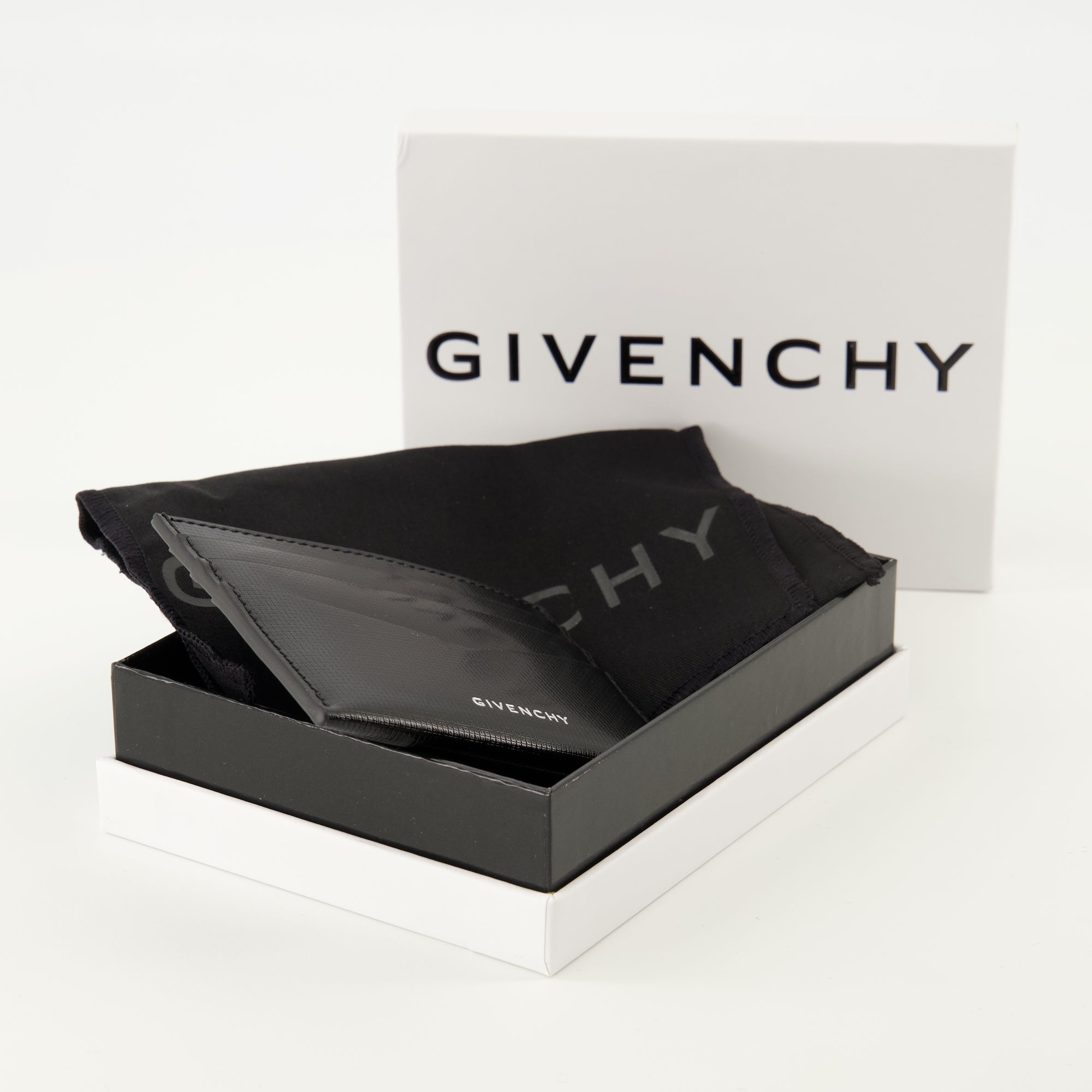 Givenchy card holder, 4G card holder, black leather wallet, grained calf leather, men's accessories