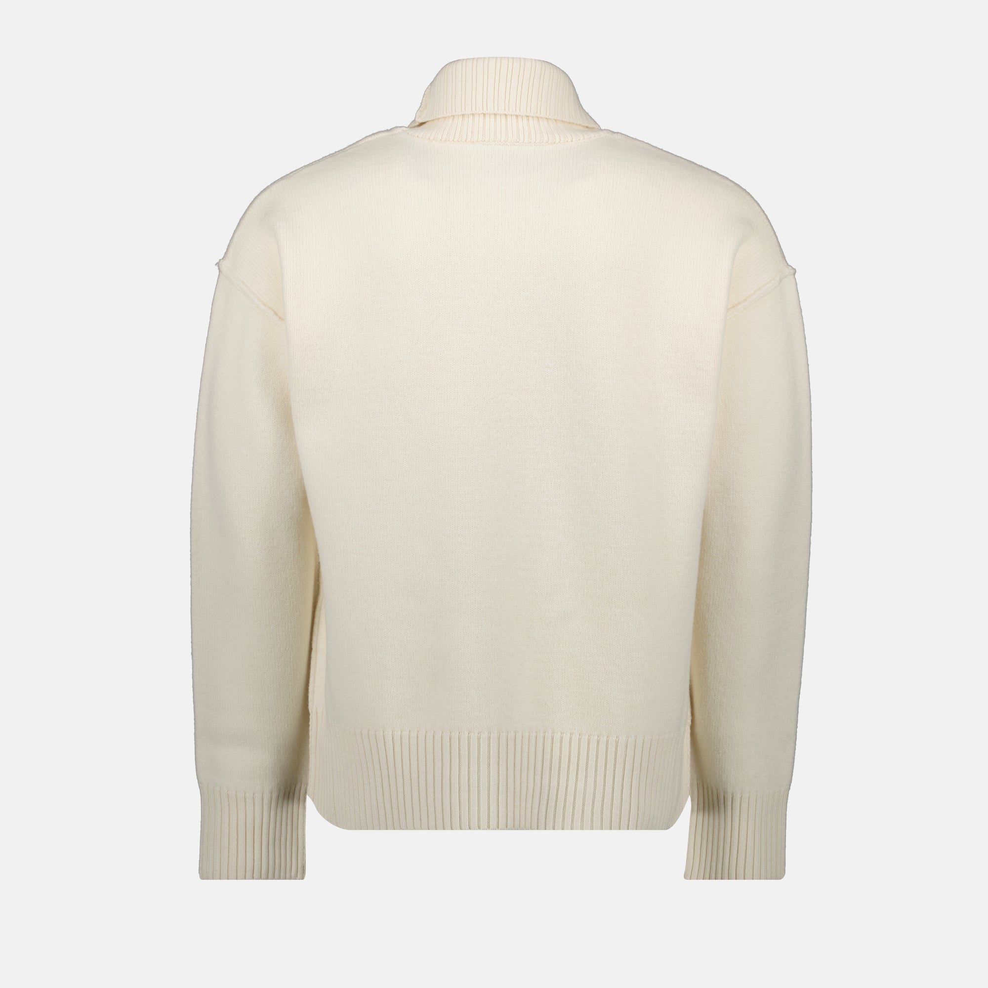 Ami Paris sweater, beige knitted sweater, unisex wool pullover, Ami de Coeur, roll neck sweater