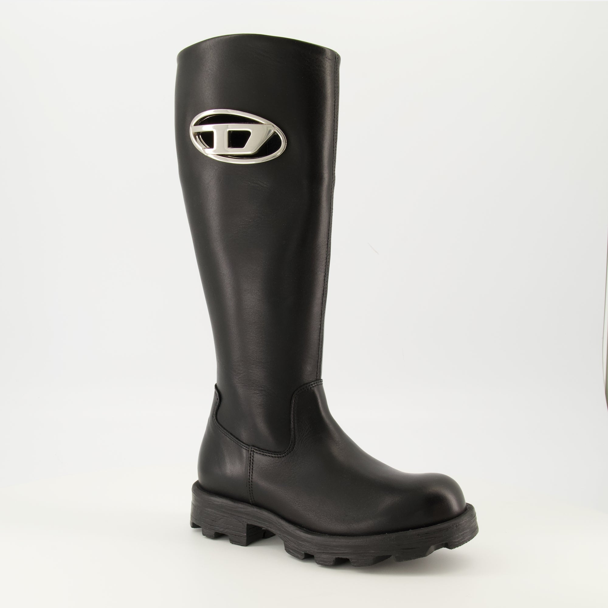 Diesel D-Hammer Boots, black leather boots, knee-high footwear, women's boots, Fall-Winter 2025 collection