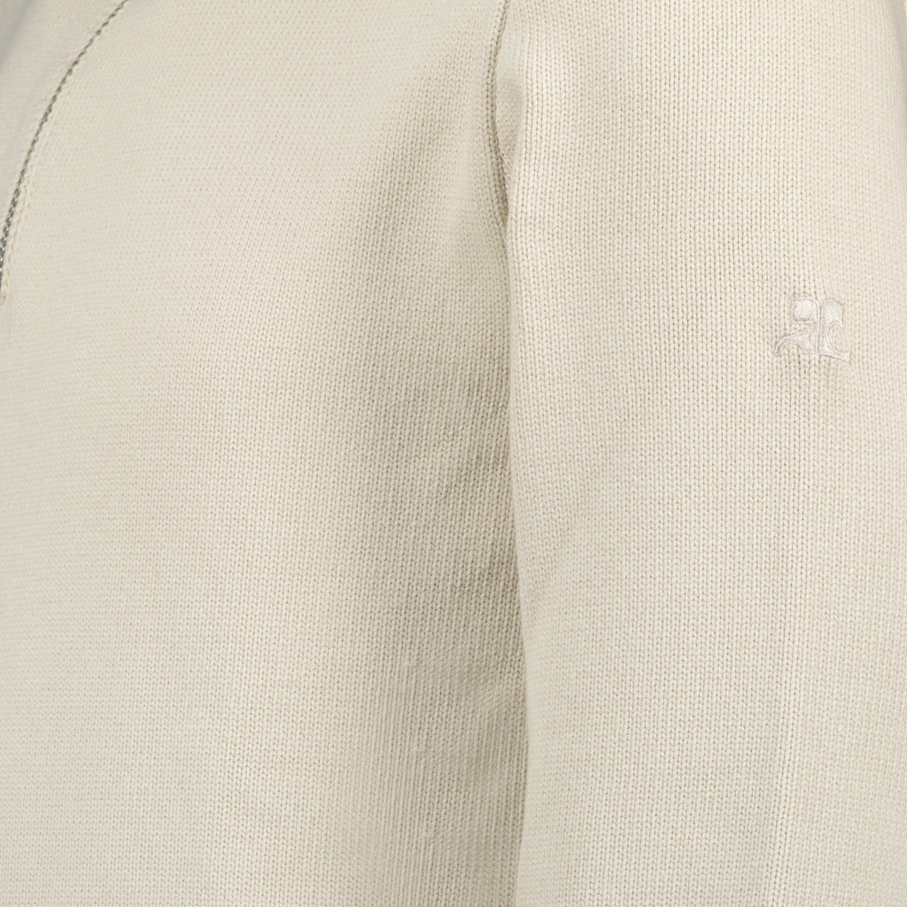 beige zip-neck sweater, Courrèges sweater, Spring-Summer collection, men's fashion, polo sweater