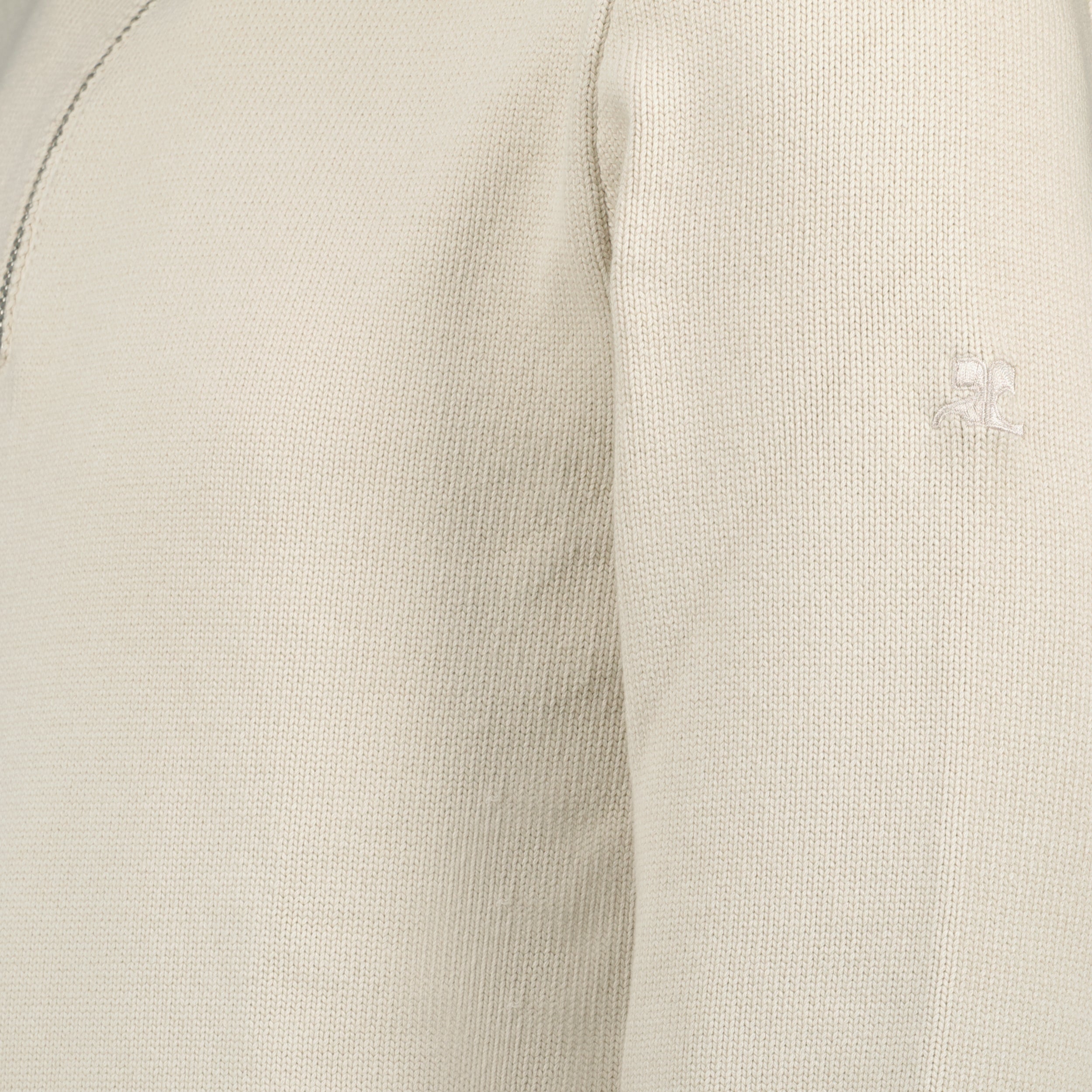 beige zip-neck sweater, Courrèges sweater, Spring-Summer collection, men's fashion, polo sweater