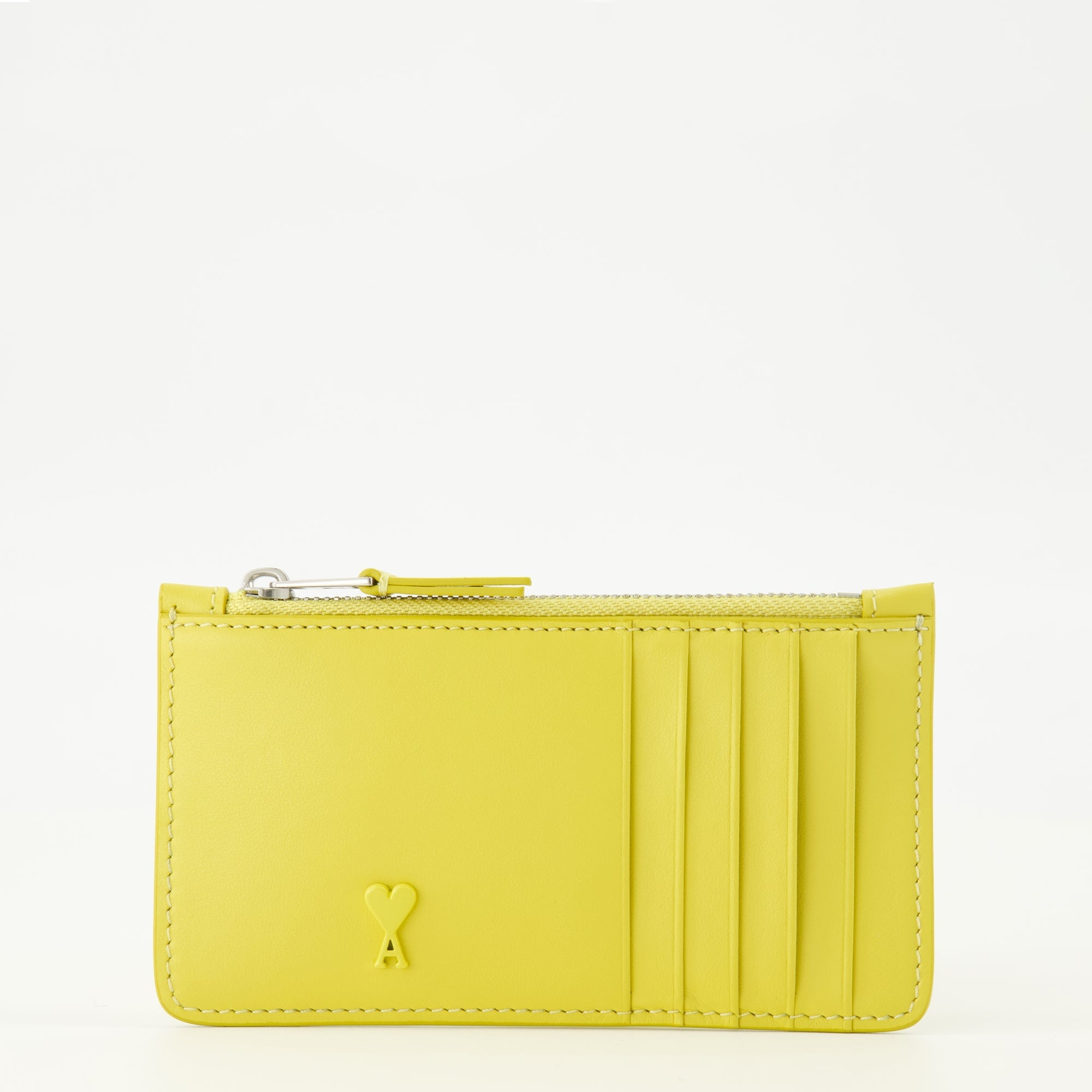 Ami PARISのユニセックス用ami de coeurイエローのジッパーカードホルダーの画像 - シーズン春夏2026 - 前面ビュー