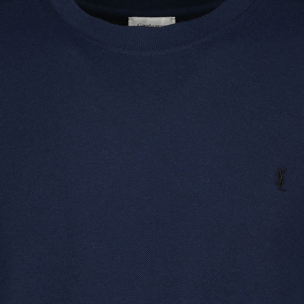 Image of t-shirt ysl bleu foncé by Saint Laurent for Men - Season Spring-Summer 2026 - Detail View 2