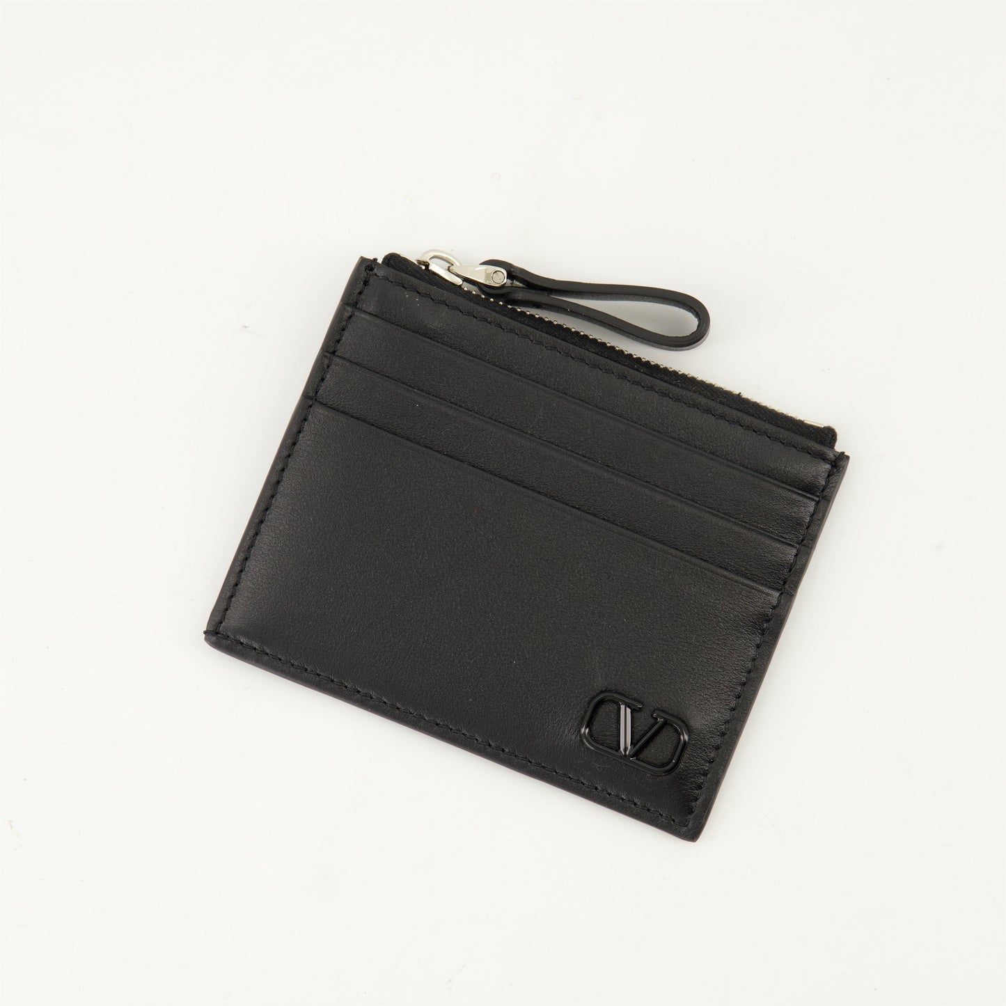 VLogo card holder, black leather card holder, Valentino Garavani accessory, elegant card holder, men's leather card holder