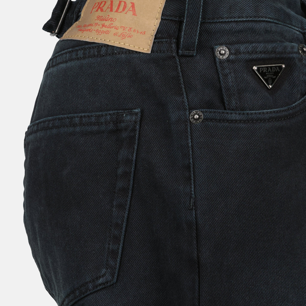 Image of Black Washed Straight Leg Jeans by Prada for Men - Season Spring-Summer 2025 - Detail View 5