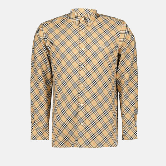 Beige Plaid Shirt, Check Shirt, Burberry Shirt, Cotton Shirt, Plaid Print Shirt