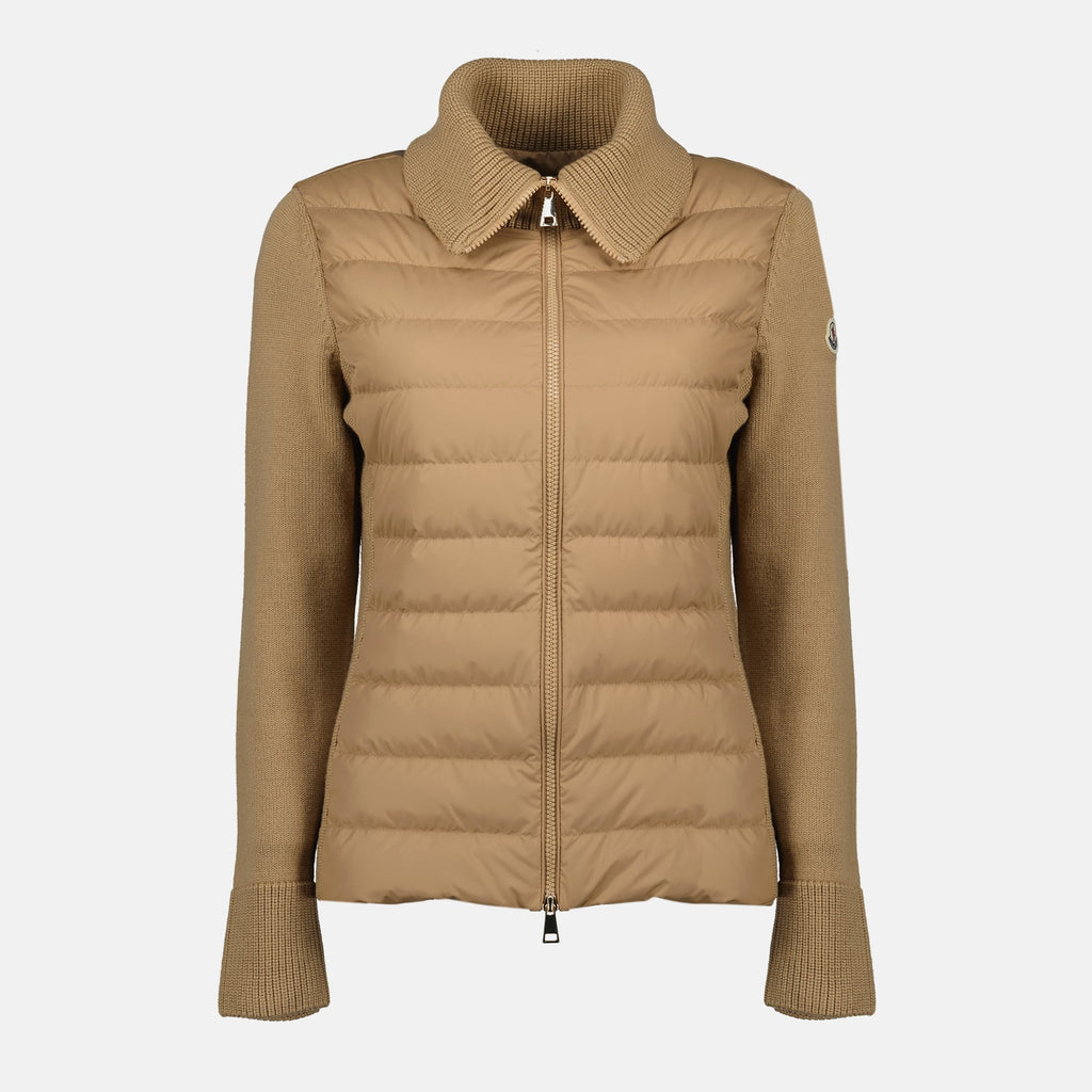 Moncler cardigan, bi-material cardigan, autumn-winter collection, women's outerwear, wool polyester blend