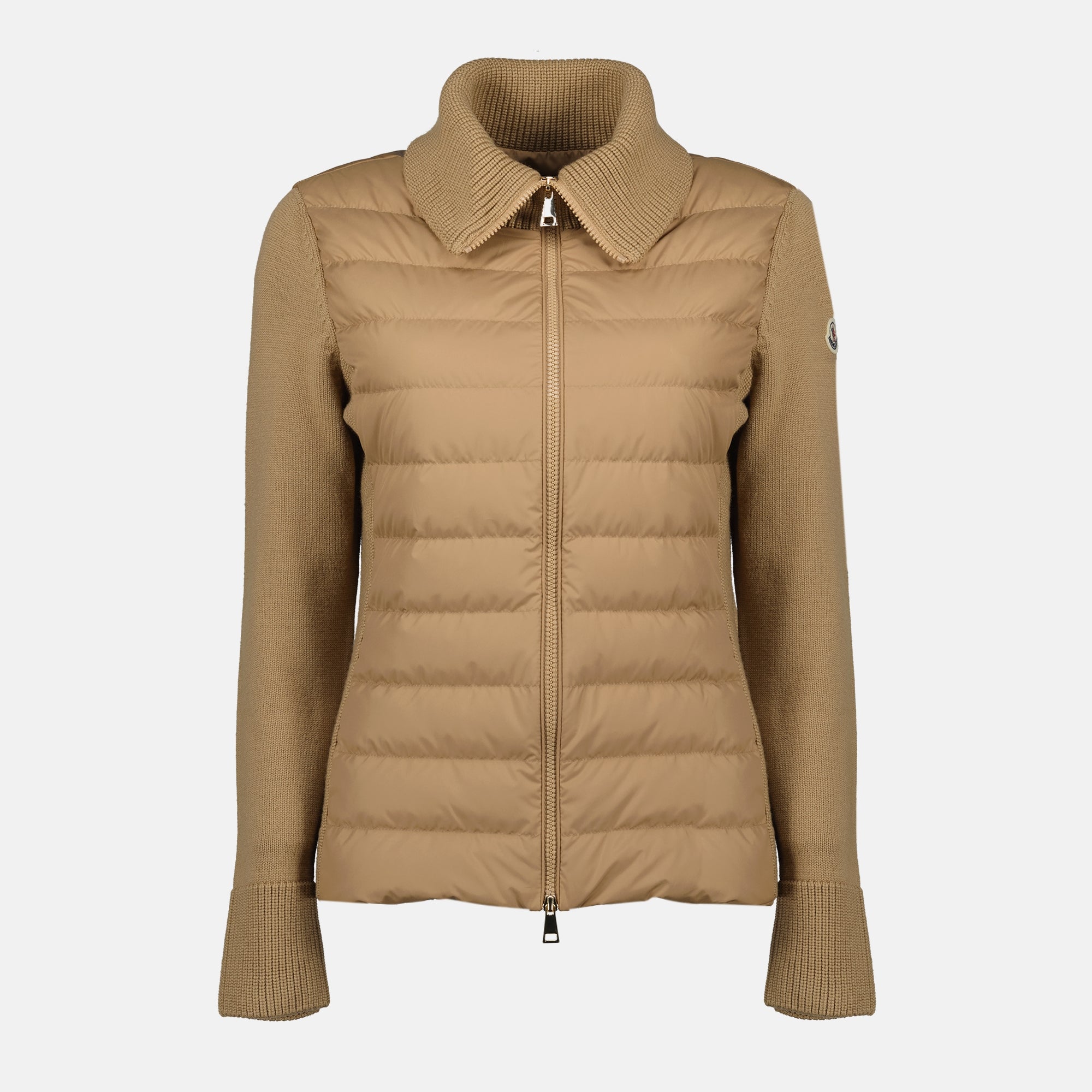 Moncler cardigan, bi-material cardigan, autumn-winter collection, women's outerwear, wool polyester blend