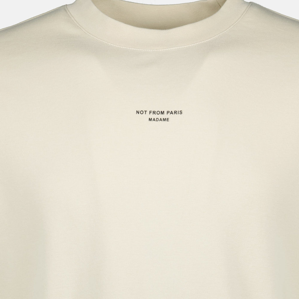 Image of Classic Beige Slogan T-Shirt - Drôle de Monsieur by Drole De Monsieur for Men - Season Spring-Summer 2026 - Detail View 2