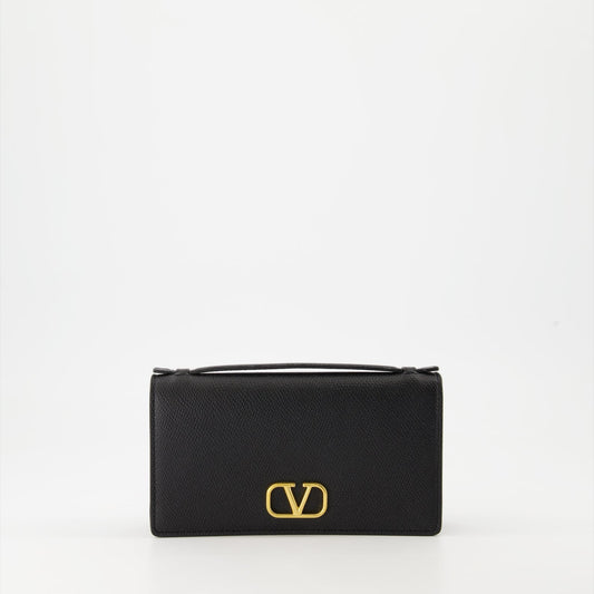 black leather wallet, Valentino Garavani, VLogo chain wallet, luxury accessories, grained leather wallet