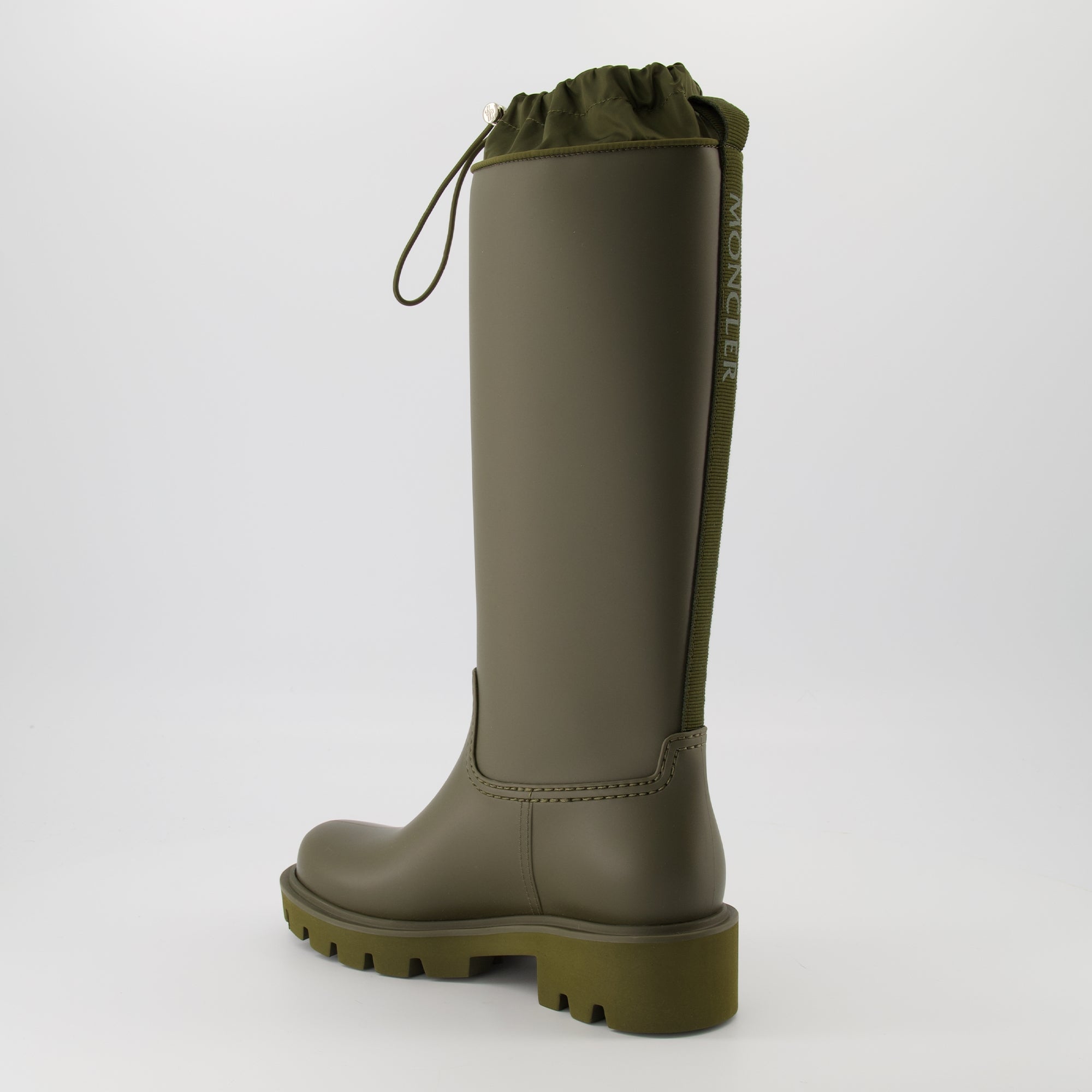 Kickstream rain boots, Moncler footwear, waterproof boots, khaki boots, women's footwear