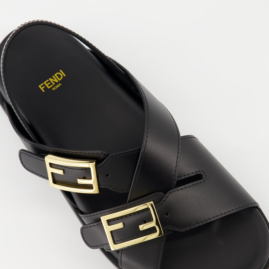 Fendi sandals, Fendi footwear, black sandals, adjustable straps, luxury sandals