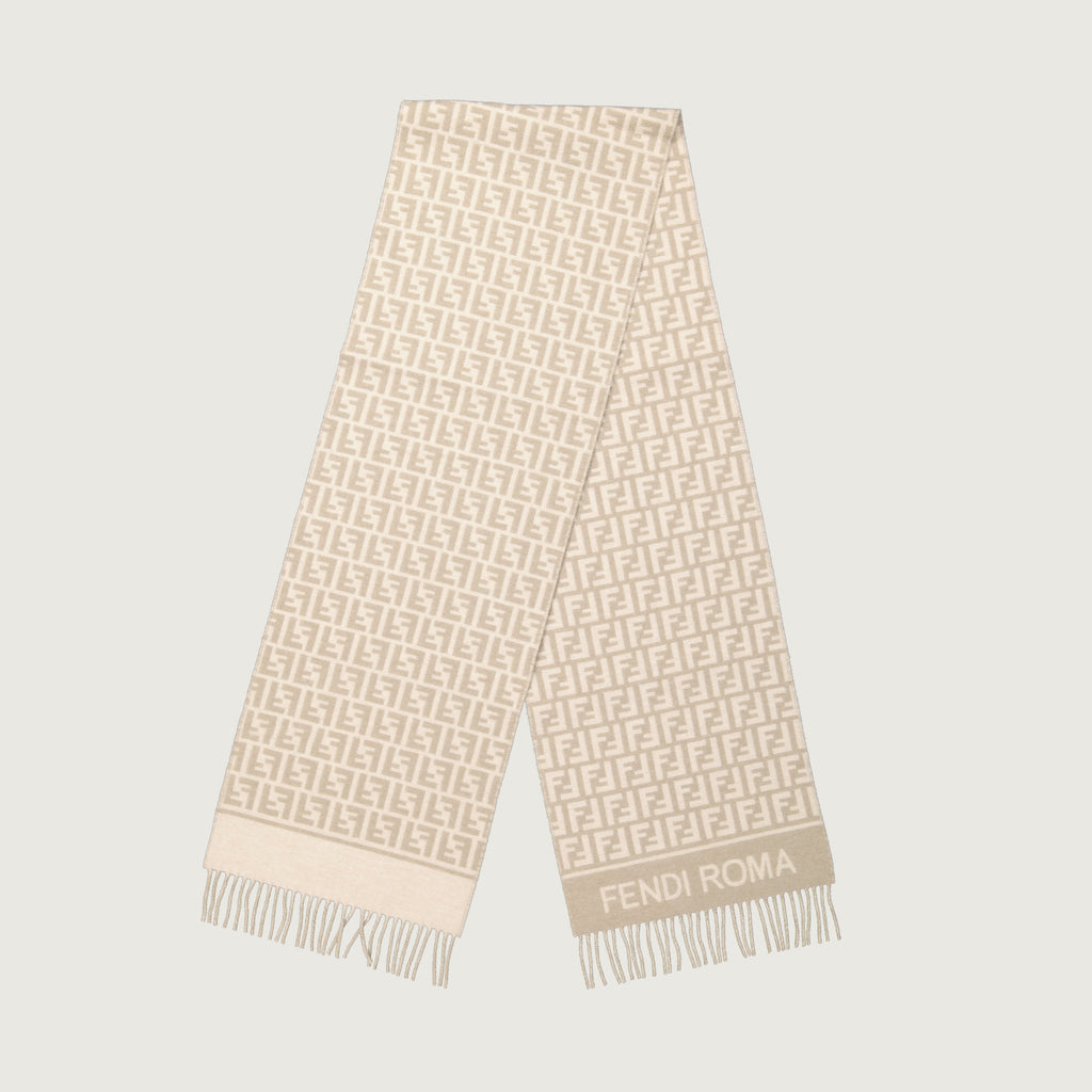 Fendi scarf, FF print scarf, wool cashmere scarf, fringed scarf, designer winter accessory