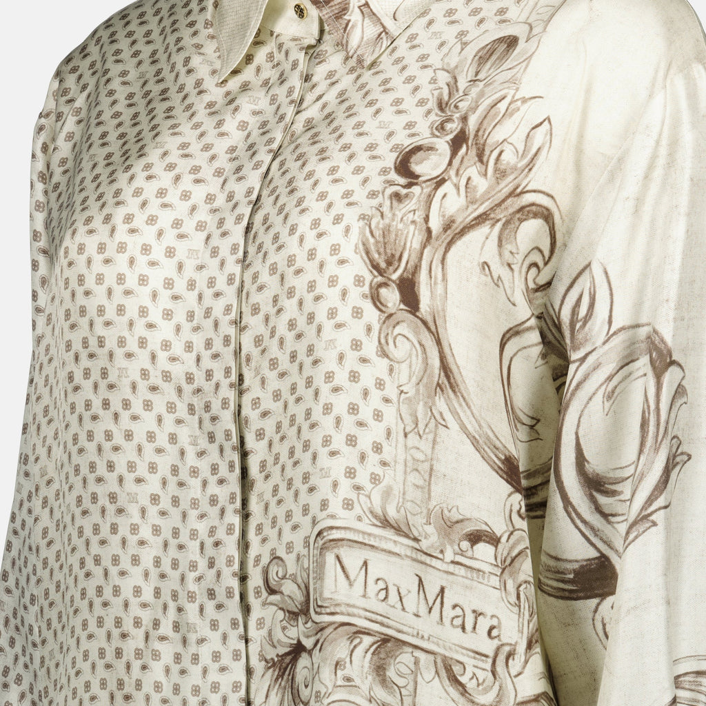 女性のためのマックスマーラ製ベージュプリントロングシャツの画像 - シーズン春夏2026 - ディテールビュー1
