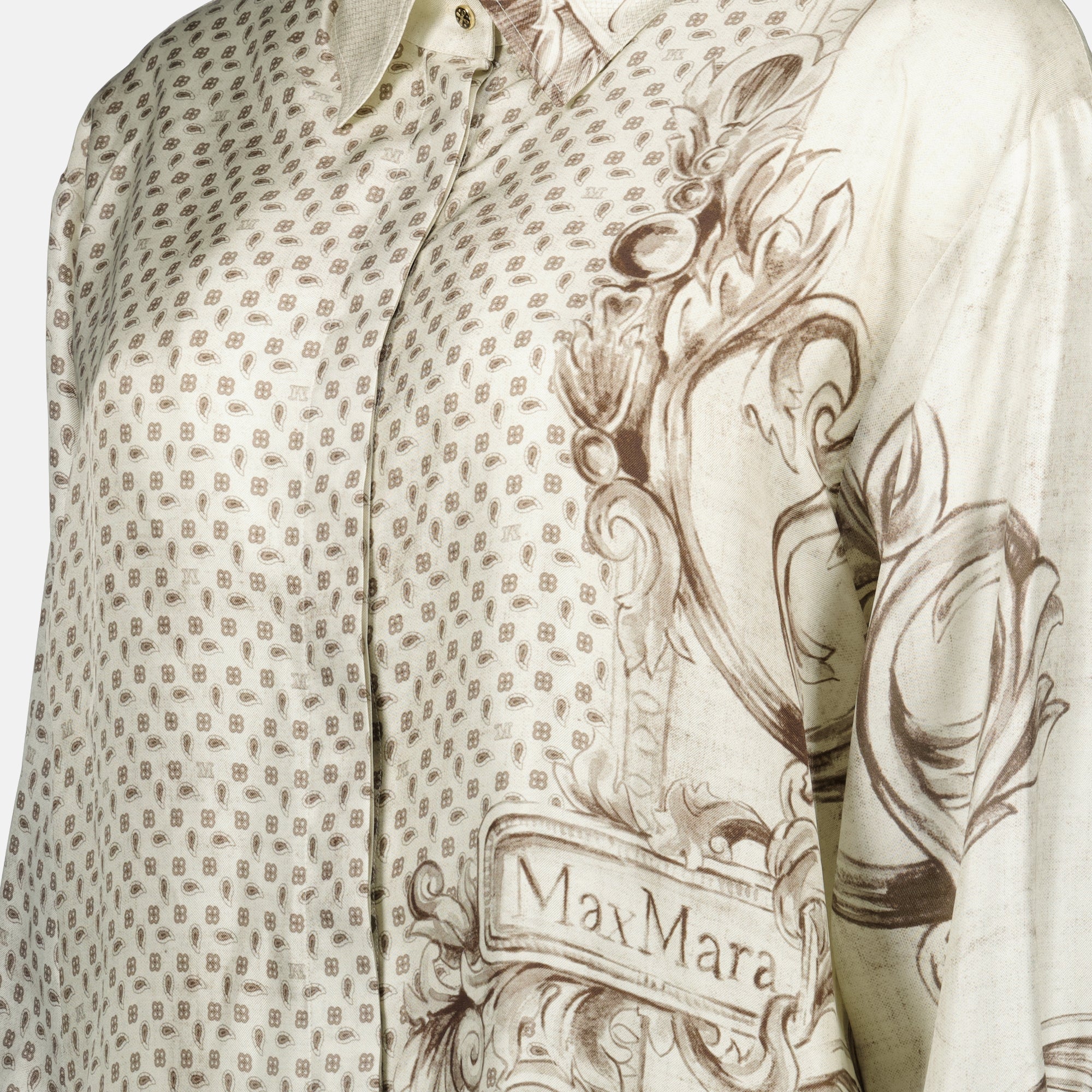 女性のためのマックスマーラ製ベージュプリントロングシャツの画像 - シーズン春夏2026 - ディテールビュー1