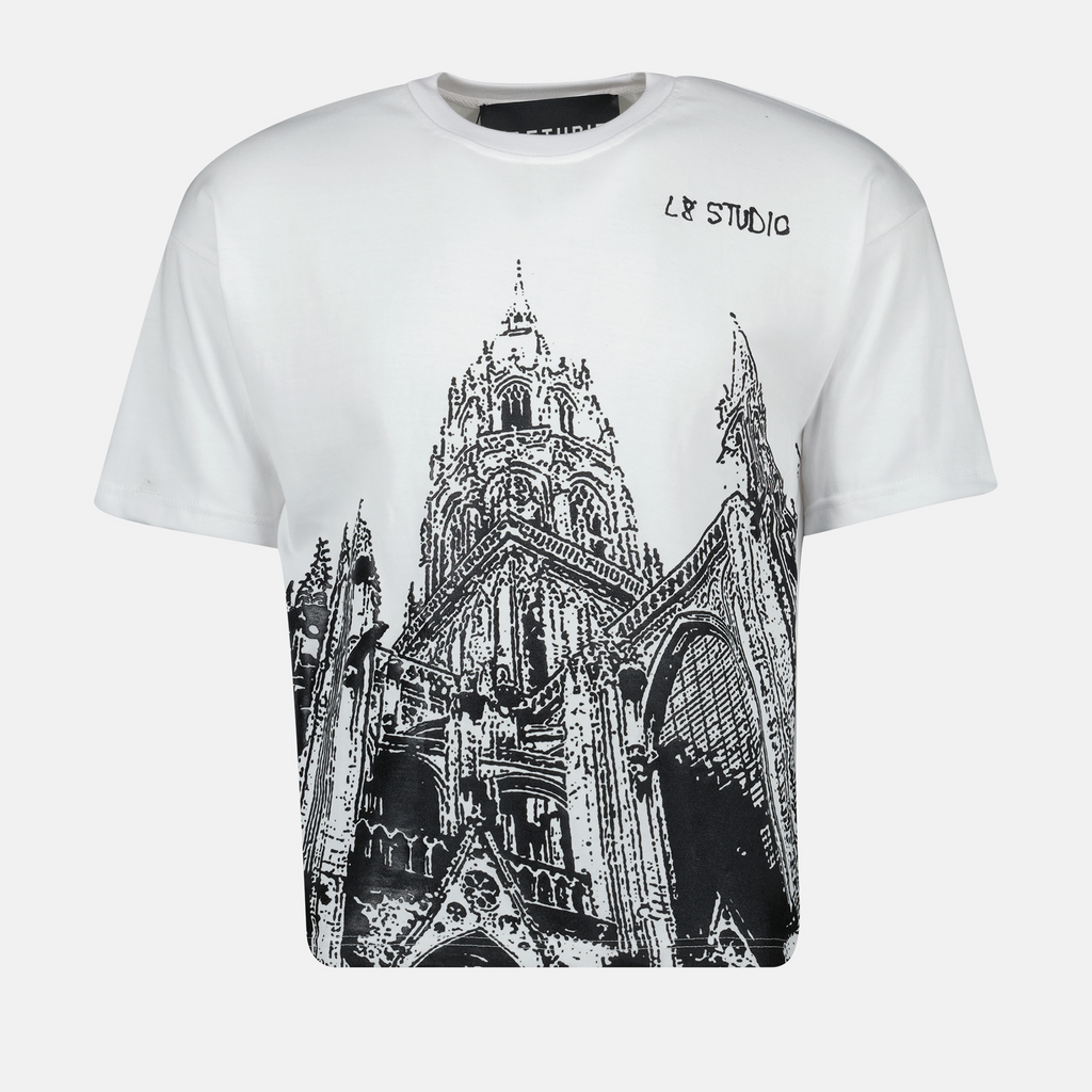 Imagen de T-shirt con estampado de catedral de L8 Studio para hombres - Temporada Primavera-Verano 2025 - Vista frontal