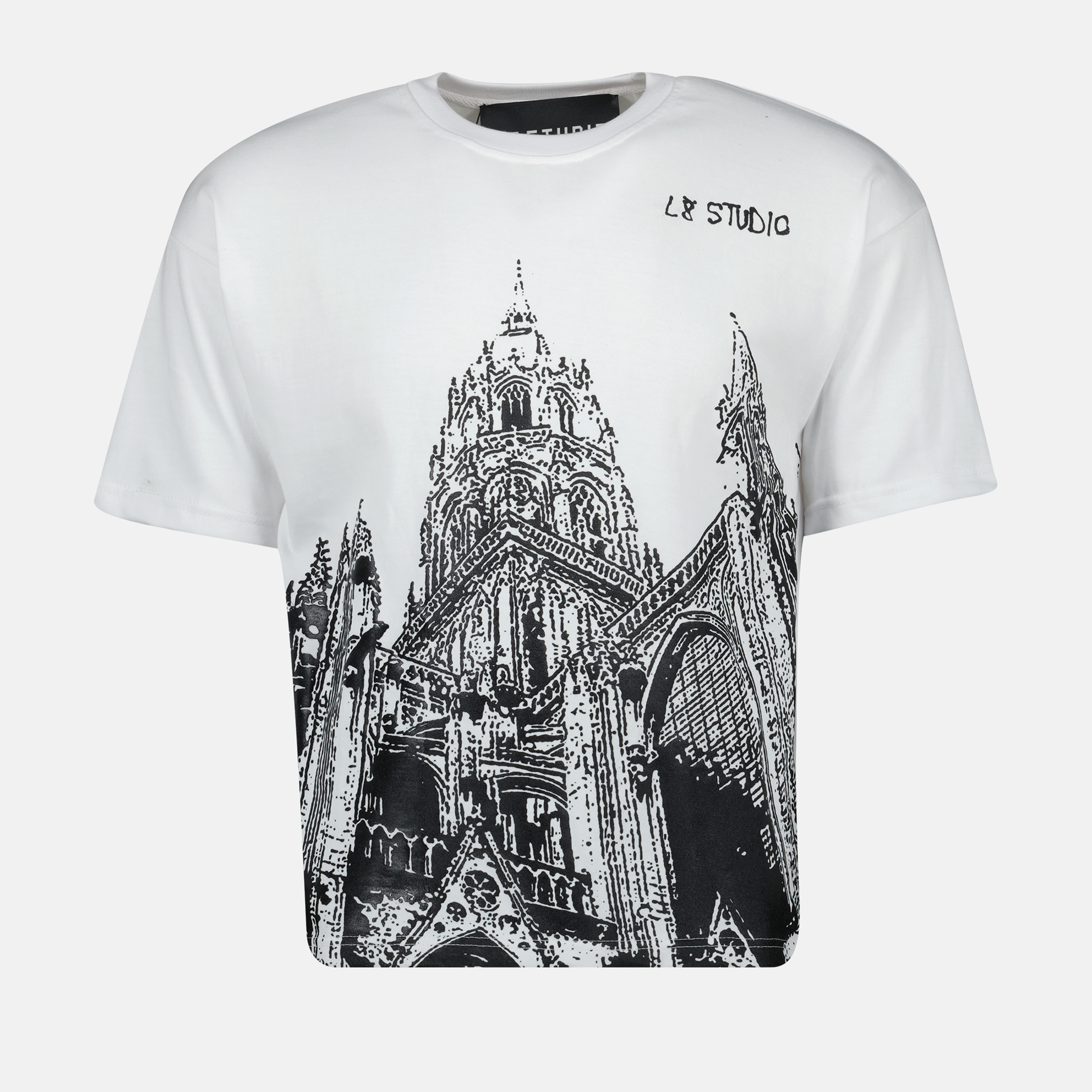 Imagen de T-shirt con estampado de catedral de L8 Studio para hombres - Temporada Primavera-Verano 2025 - Vista frontal