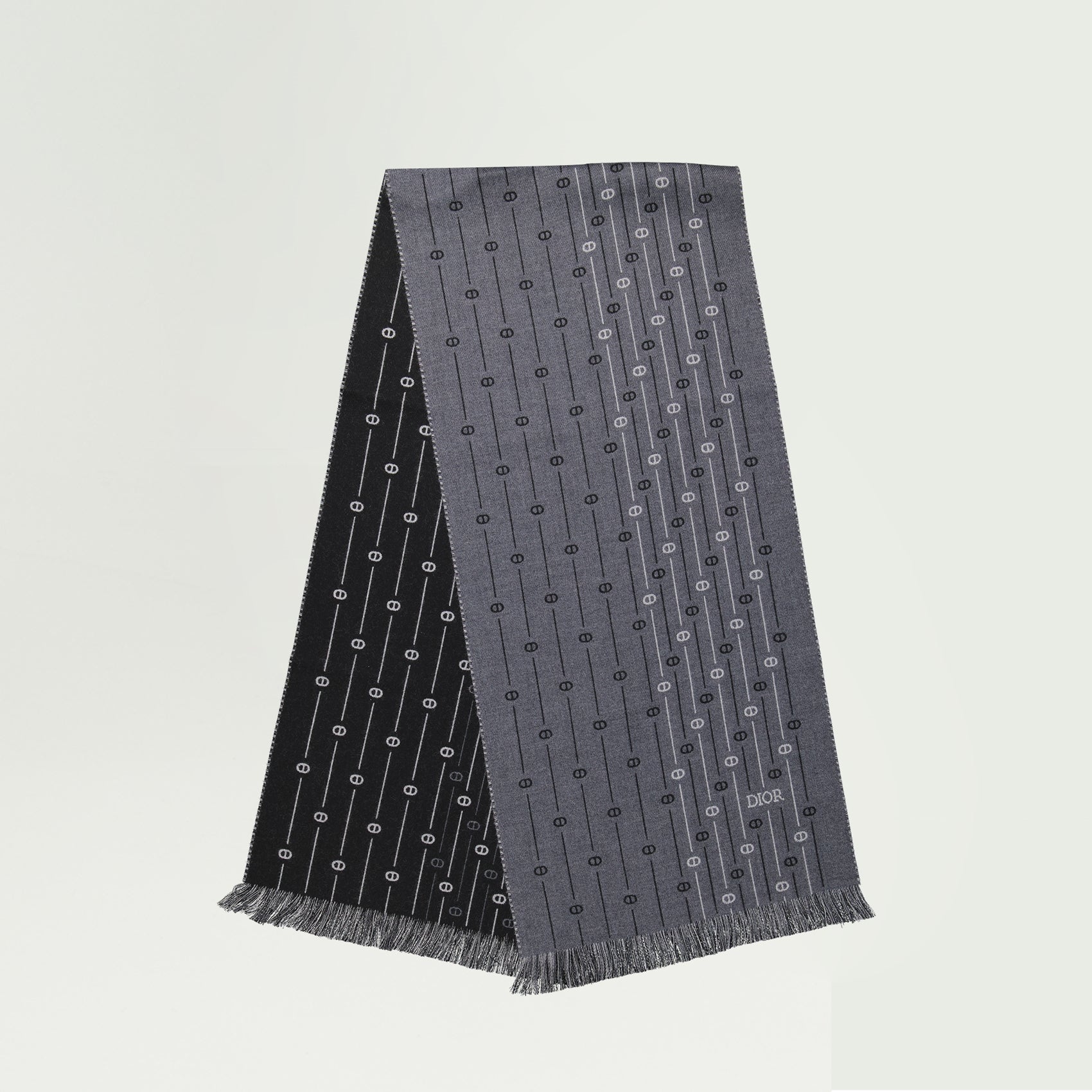 wool scarf, embroidered logo, Dior, fringed edges, men's accessories