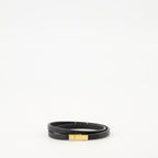 Cassandre Double Tour Bracelet, Saint Laurent bracelet, black leather bracelet, gold metal details, luxury accessories