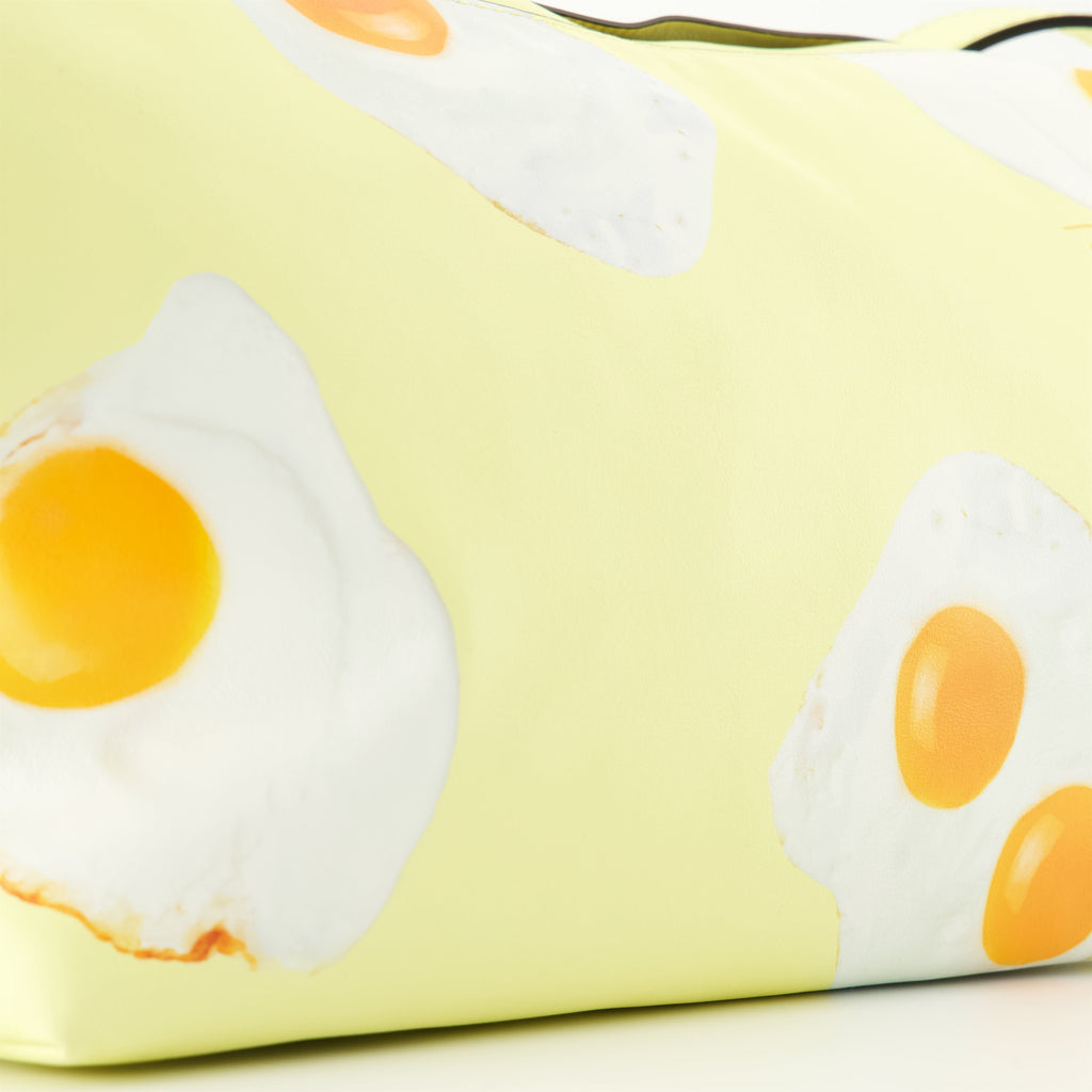 hobo bag, Moschino accessories, egg print bag, yellow leather bag, stylish handbags