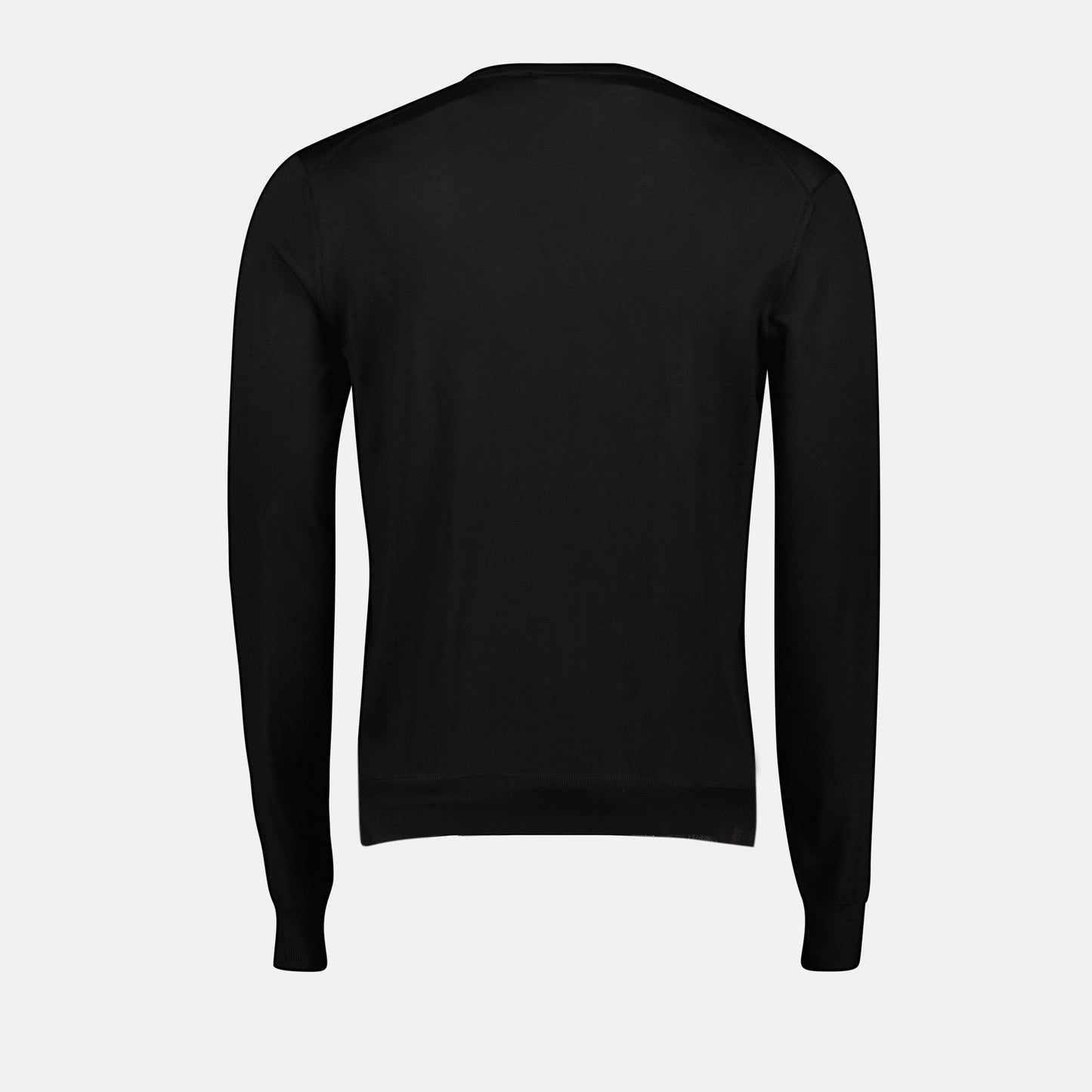 black silk pullover, crew neck sweater, jacquard logo, luxury knitwear, men's fashion