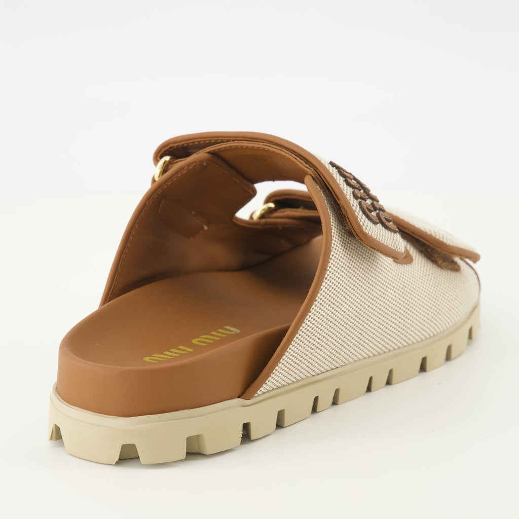 Miu Miu Beige Canvas Mules