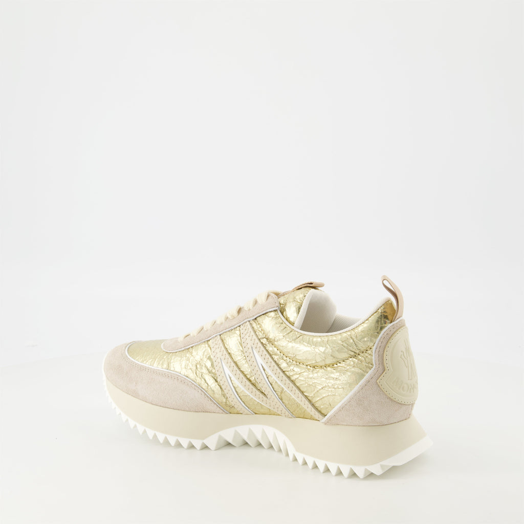 Pacey leather sneakers, Moncler footwear, metallic gold sneakers, women's fashion shoes, casual leather sneakers