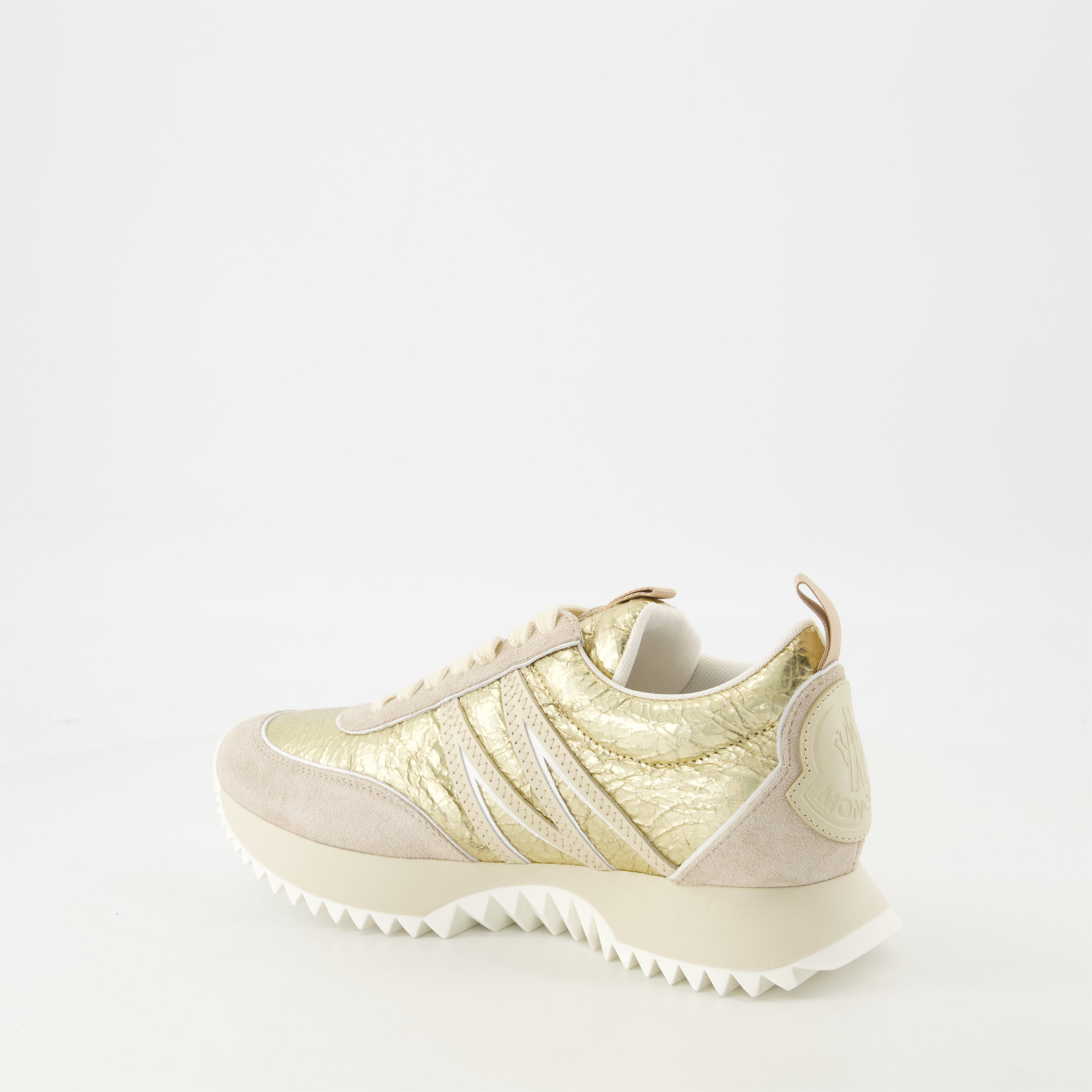 Pacey leather sneakers, Moncler footwear, metallic gold sneakers, women's fashion shoes, casual leather sneakers