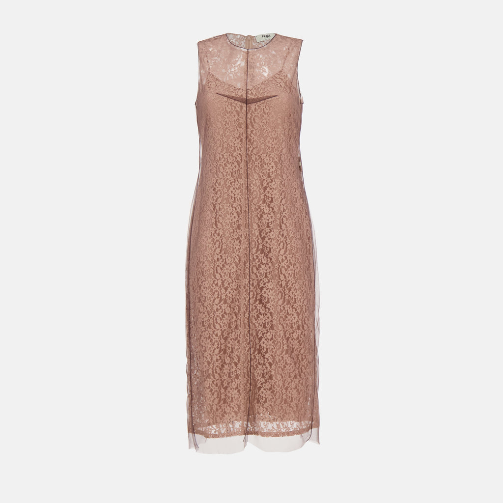 Image of Pink Lace Dress by Fendi for Women - Season Spring-Summer 2025 - Front View