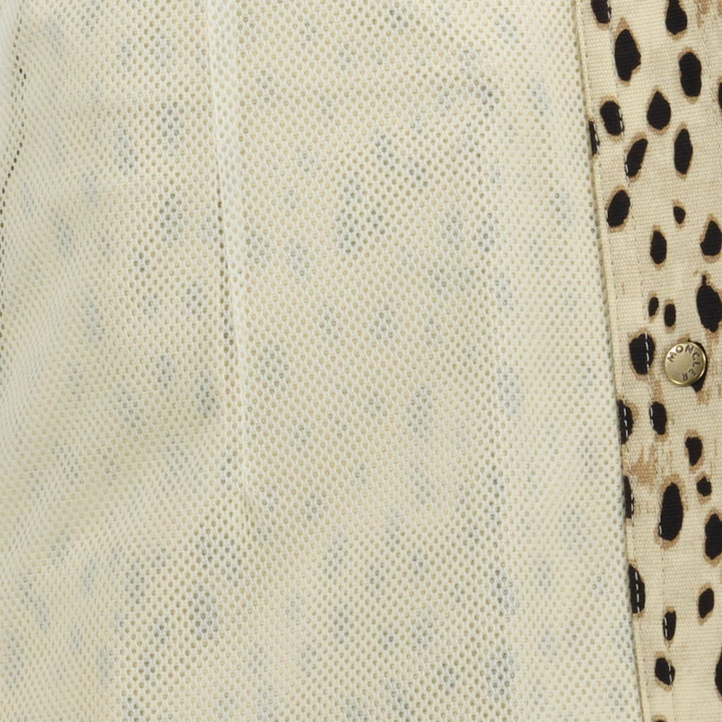 leopard print windbreaker, Moncler coat, technical serge jacket, adjustable fit outerwear, contemporary fashion