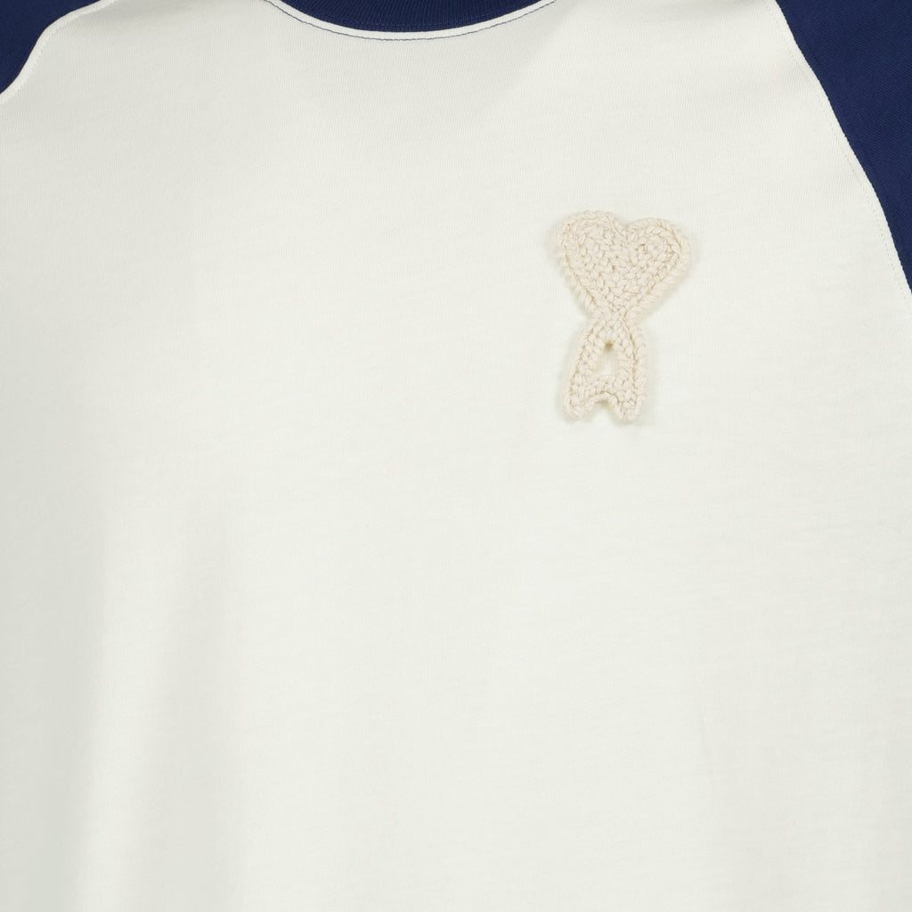 Image of White and Blue Cotton T-Shirt by Ami PARIS for Unisex - Season Spring-Summer 2026 - Product detail view 2