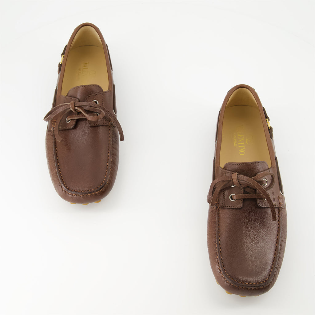 moccasins, brown leather shoes, luxury footwear, driver moccasins, VLogo Signature