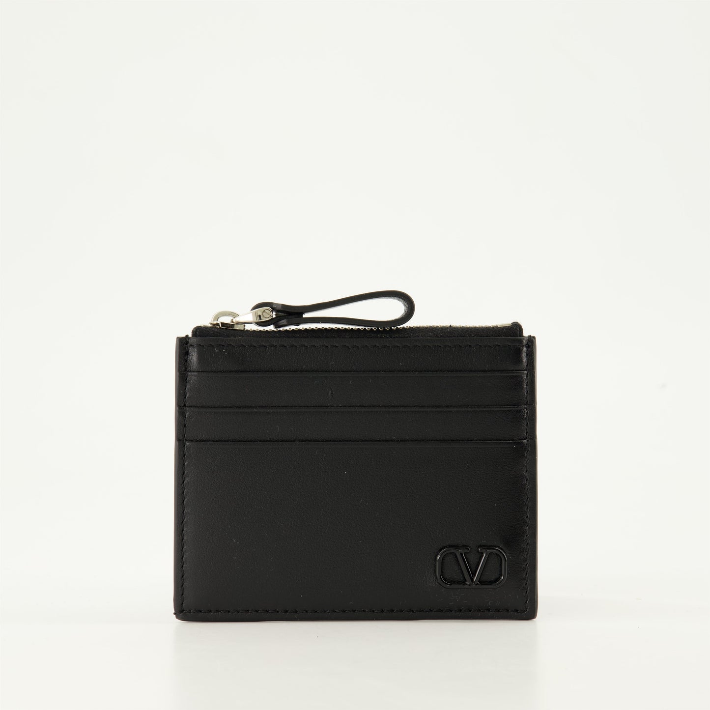 VLogo card holder, black leather card holder, Valentino Garavani accessory, elegant card holder, men's leather card holder