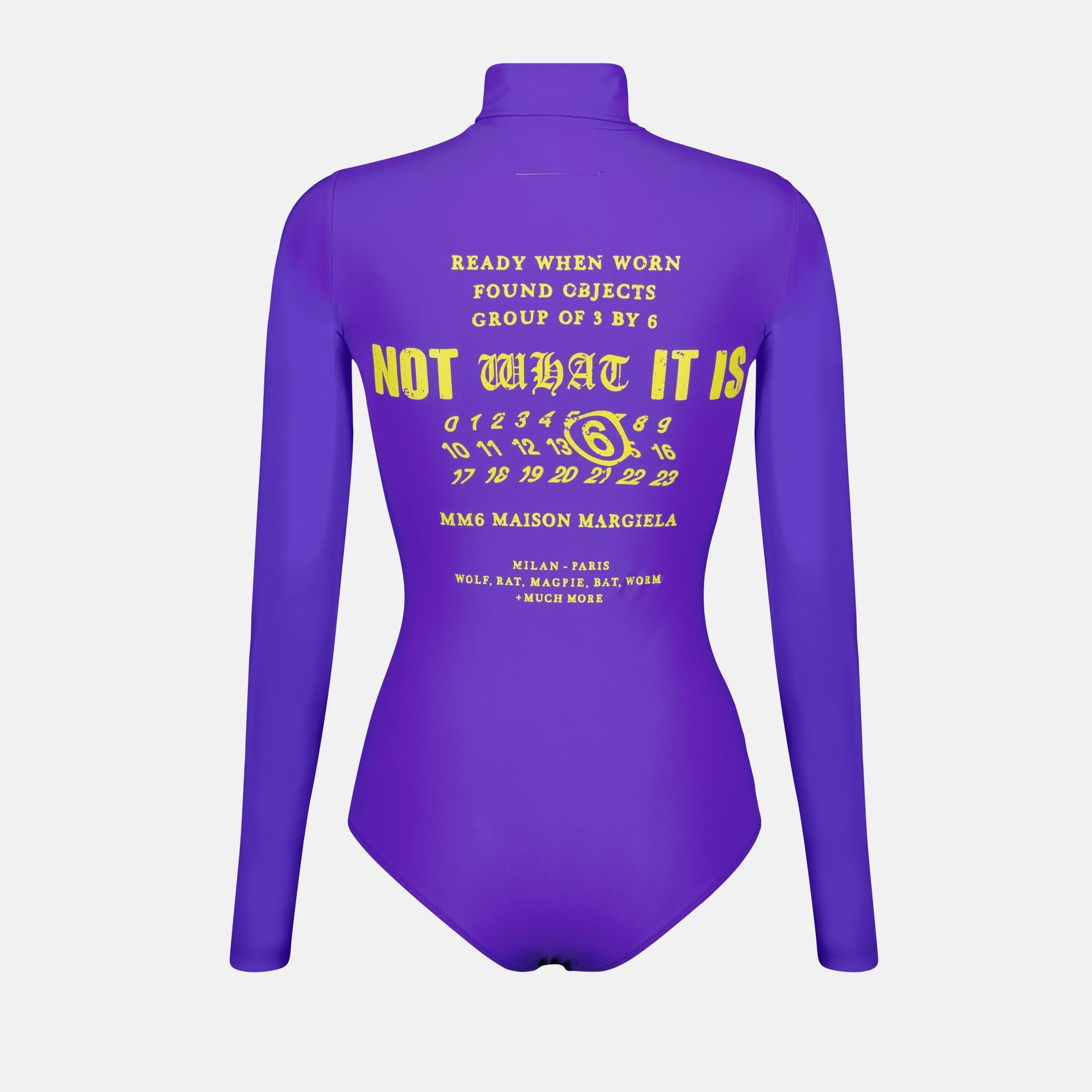 MM6 violet body, high collar body, long sleeve body, printed body, luxury fashion
