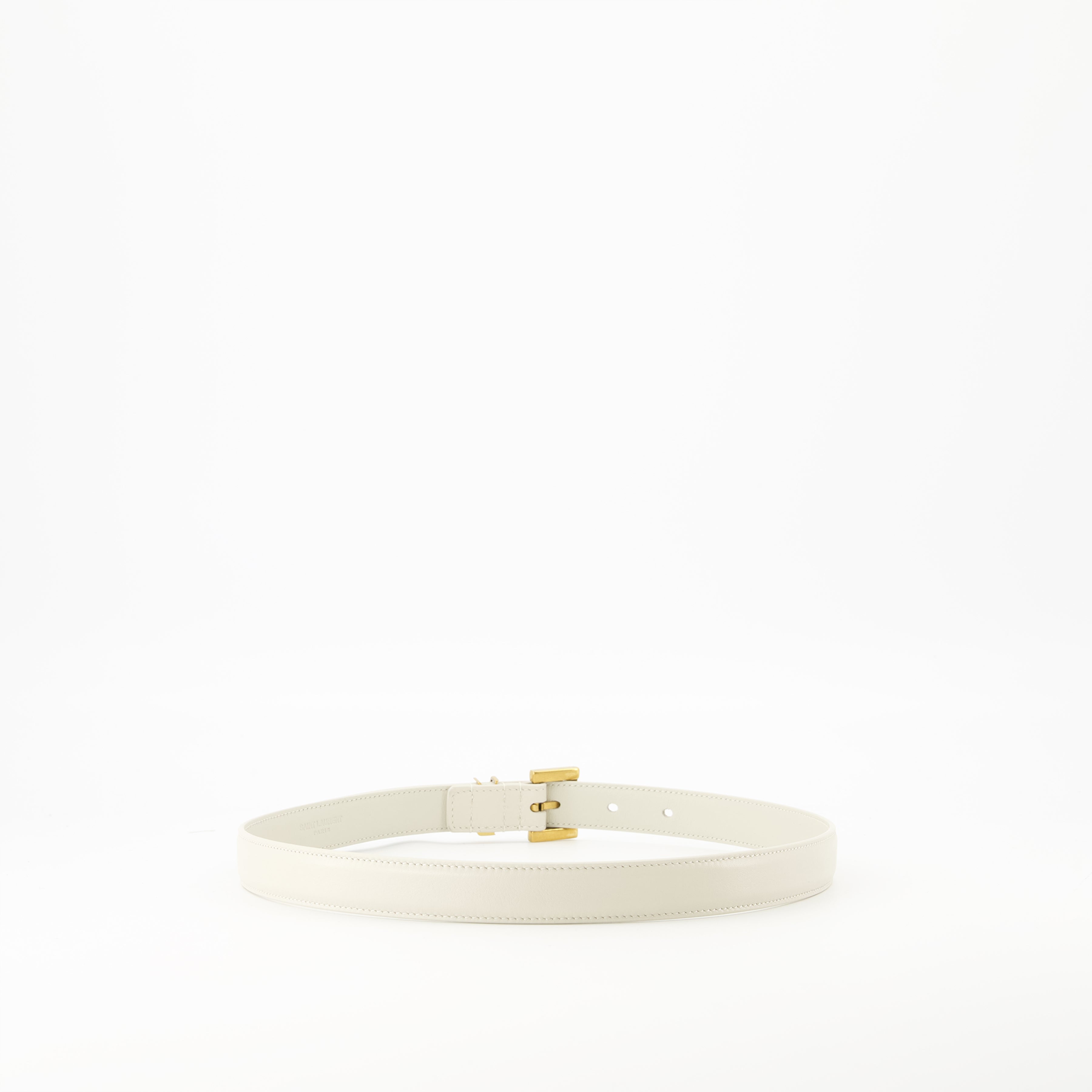 Cassandre white belt, luxury leather belt, Saint Laurent accessories, adjustable belt, refined fashion accessory