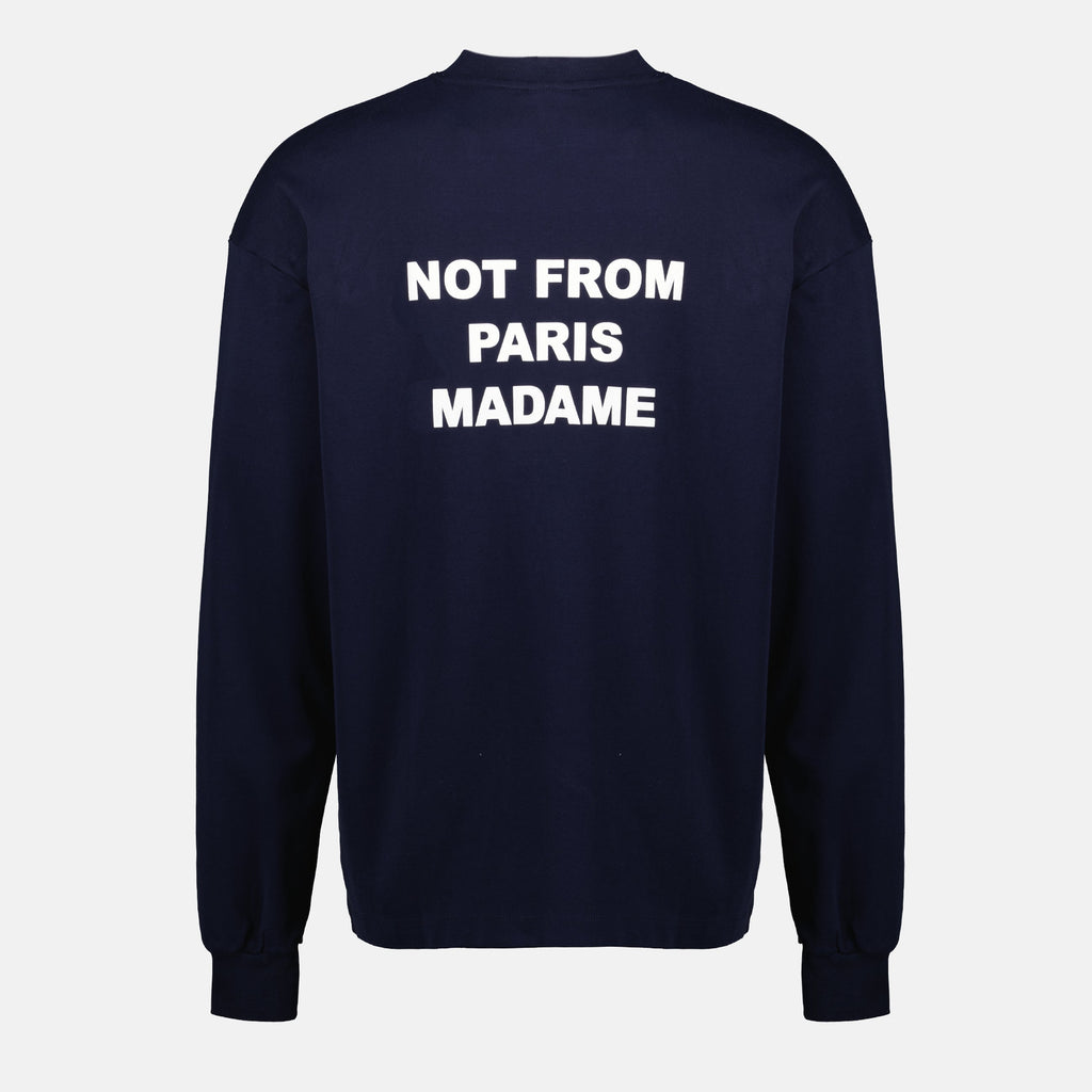 long sleeve t-shirt, slogan t-shirt, organic cotton, navy blue t-shirt, Drôle de Monsieur