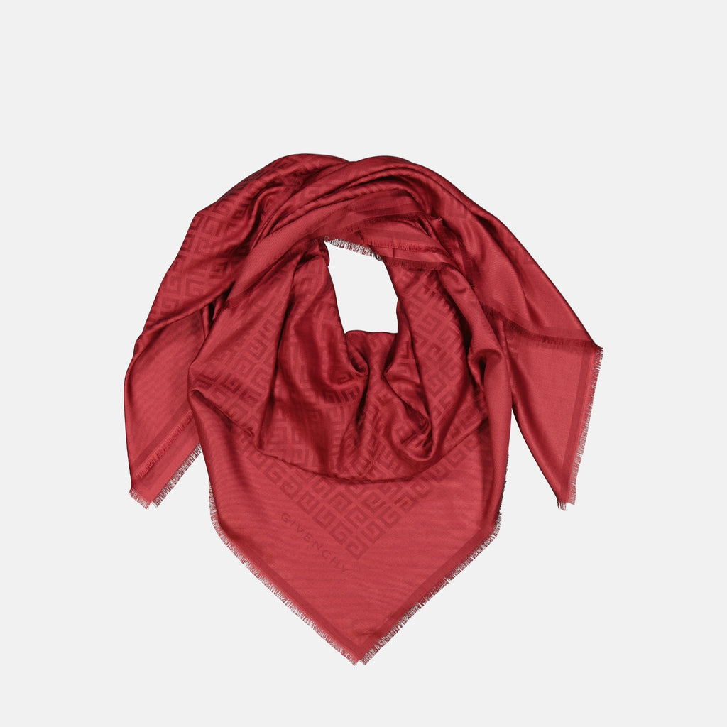 Givenchy châle, red accessory, silk wool châle, 4G motif scarf, women's fashion accessory