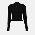 Image of Black Ribbed Knit Turtleneck Sweater by Diesel for Women - Season Autumn-Winter 2024 - Front View