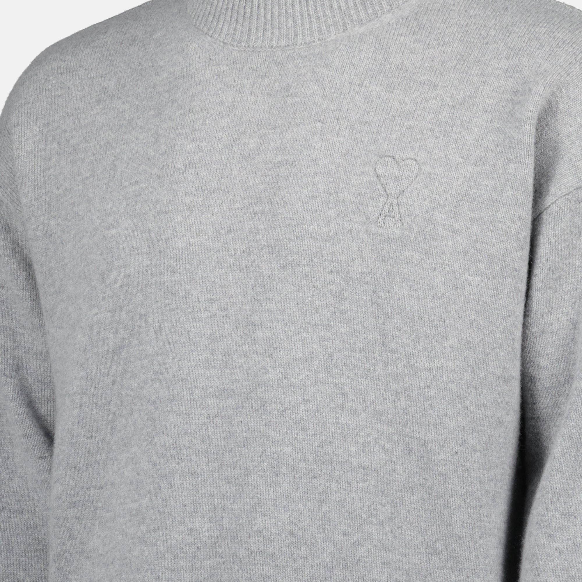 Ami Paris sweater, turtleneck gray knitwear, merino wool cashmere blend, unisex fashion, Autumn-Winter 2025 collection