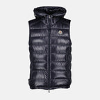 Image d'une doudoune sans manches bleu marine par Moncler pour hommes - Saison Automne-Hiver 2024 - Vue de face