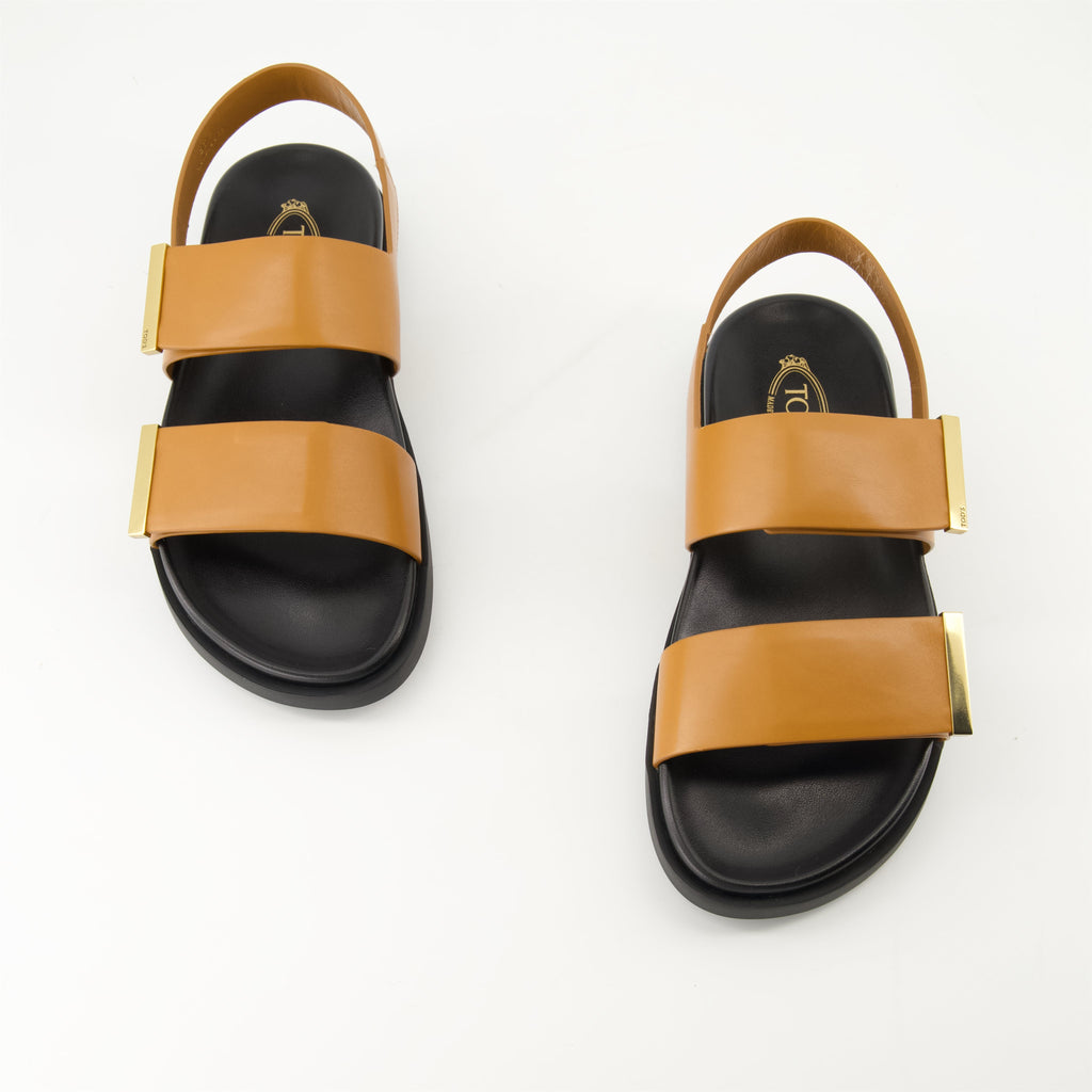 brown sandals, double strap sandals, Tod's footwear, summer sandals, women's fashion accessories