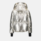 Moncler jacket, silver down jacket, oversized jacket, Trevelin jacket, shearling collar