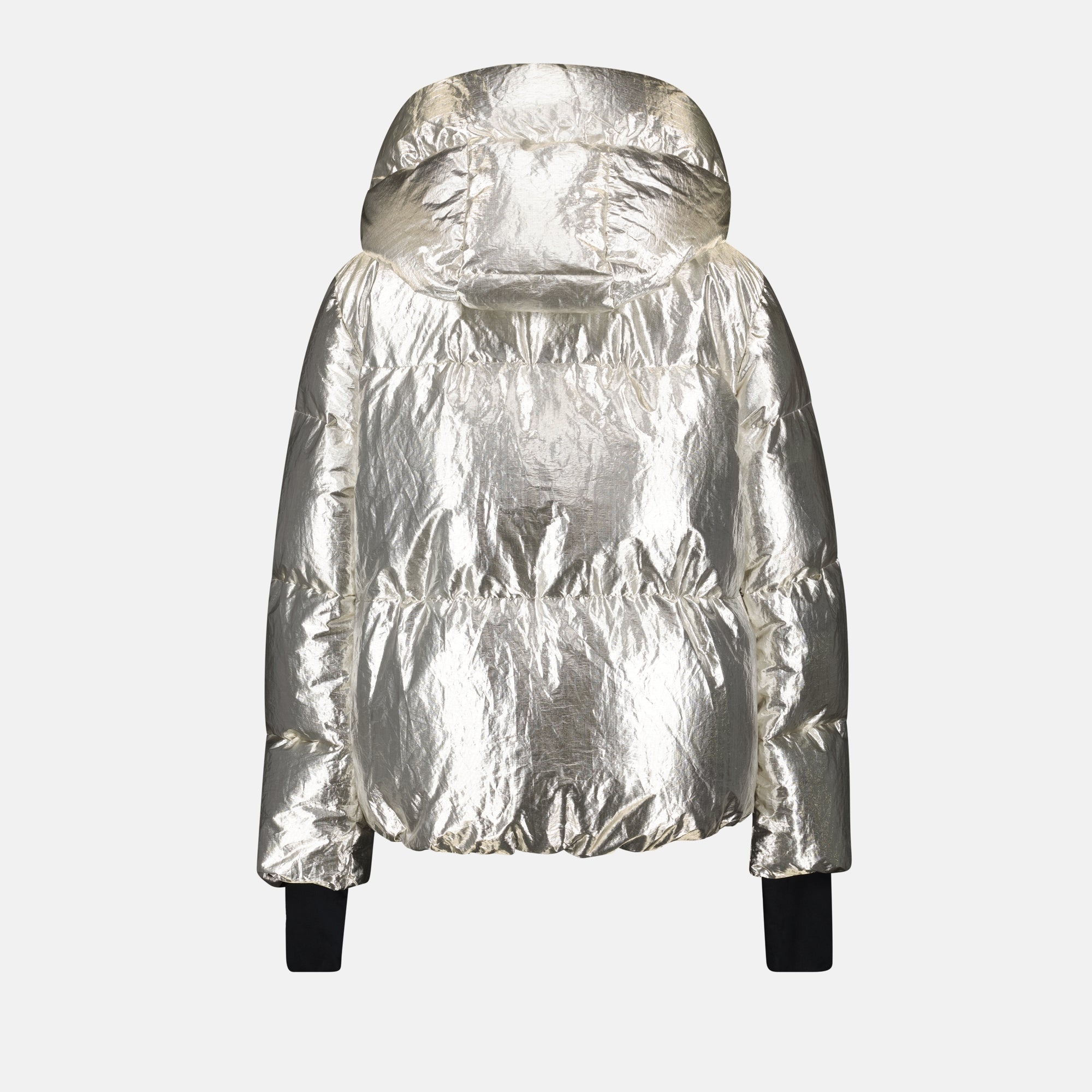 Moncler jacket, silver down jacket, oversized jacket, Trevelin jacket, shearling collar