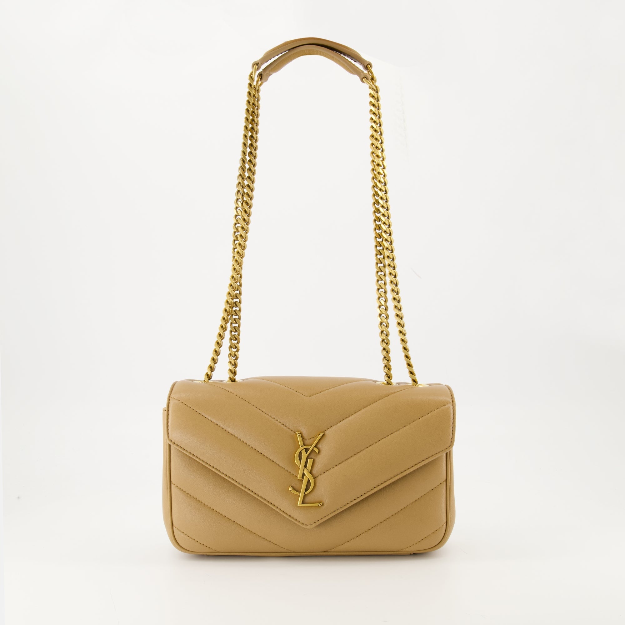 Image of Le Sac Loulou Small Beige by Saint Laurent for Women - Season Autumn-Winter 2025 - Front View